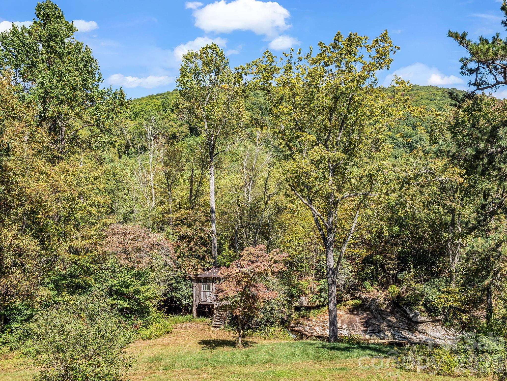 View of clubhouse from the porch, which overlooks the stream & natural pool - 119 Mountain Bluff Trail, Hendersonville