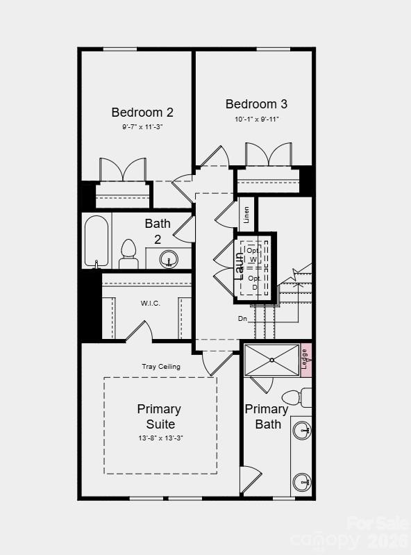 Upper Level Floor Plan - Additional Highlights Include: built-in ledge in the primary bath shower, and second floor storage room - 3909 Clemson Alley, Indian Land
