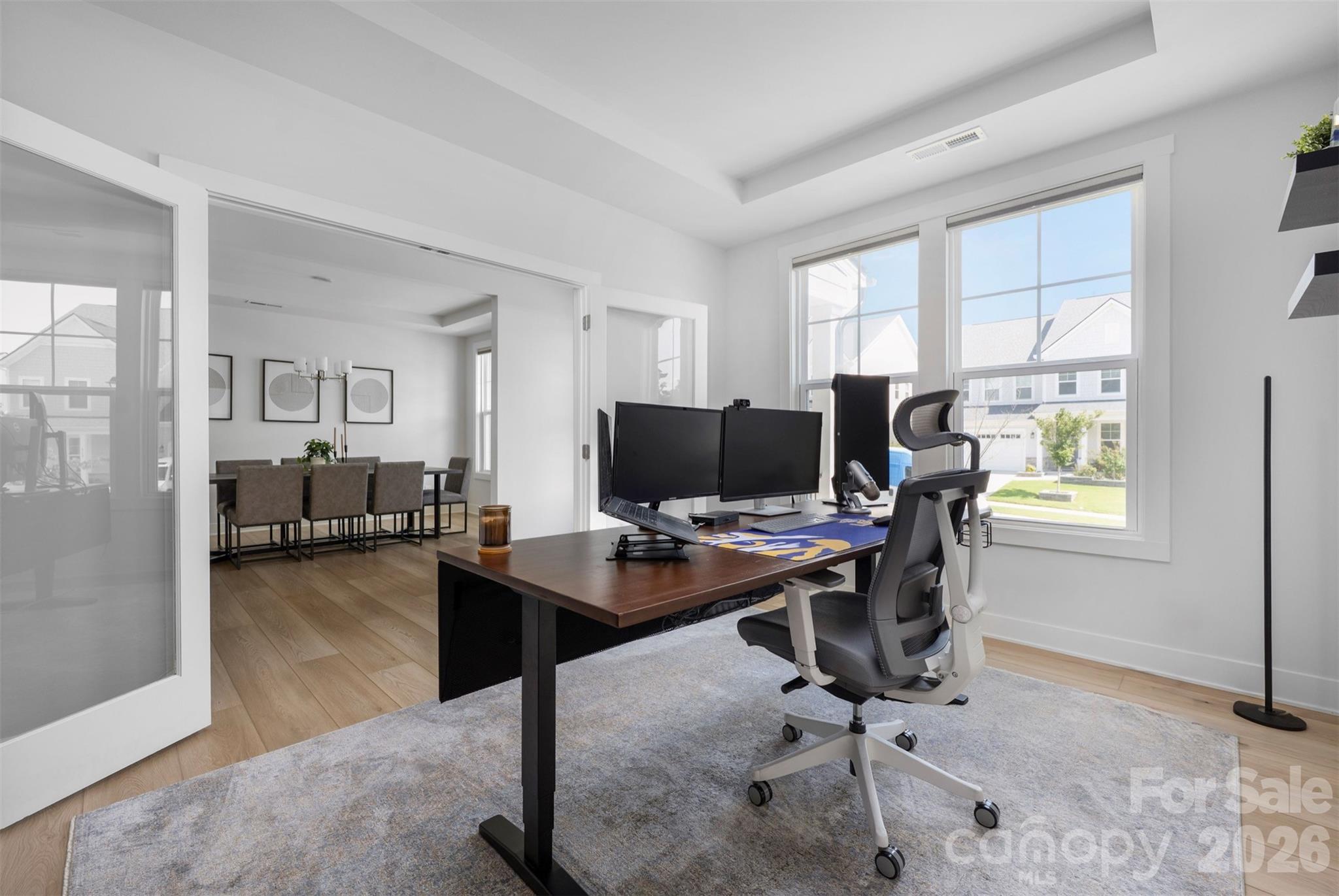 Office behind glass French doors, tray ceiling - 4320 Tournette Drive, Indian Land