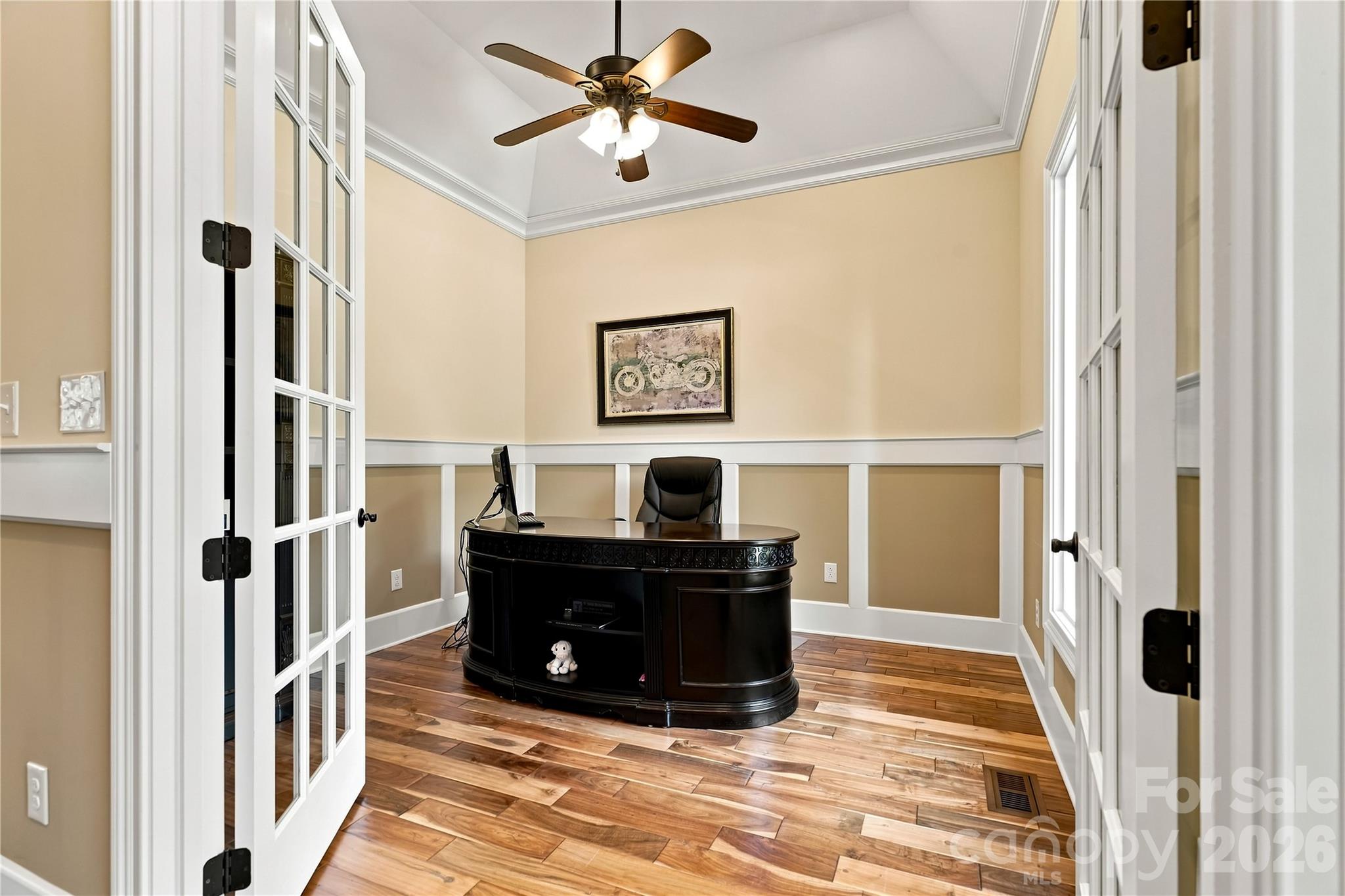 Convenient front home office/study/library with french doors and cathedral ceiling - 108 Washam Road, Mooresville
