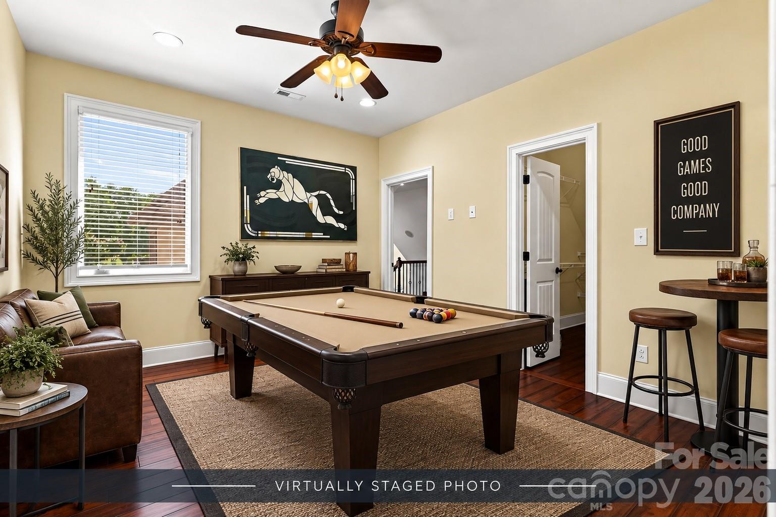 Virtually staged game room - 108 Washam Road, Mooresville