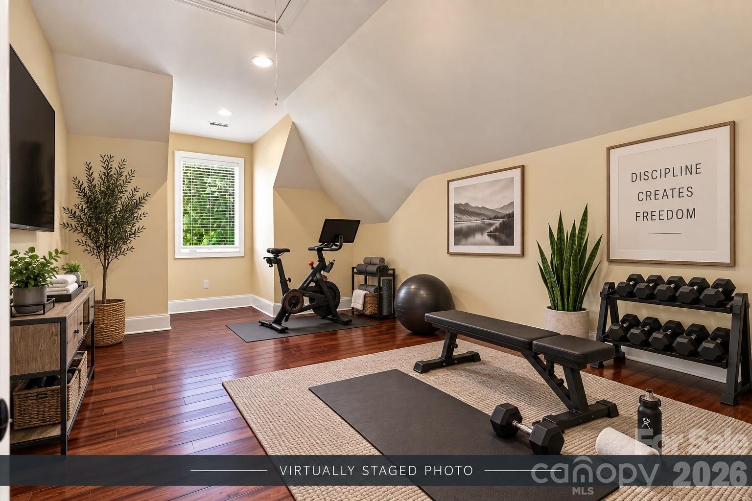 Virtually staged home gym rendering - 108 Washam Road, Mooresville