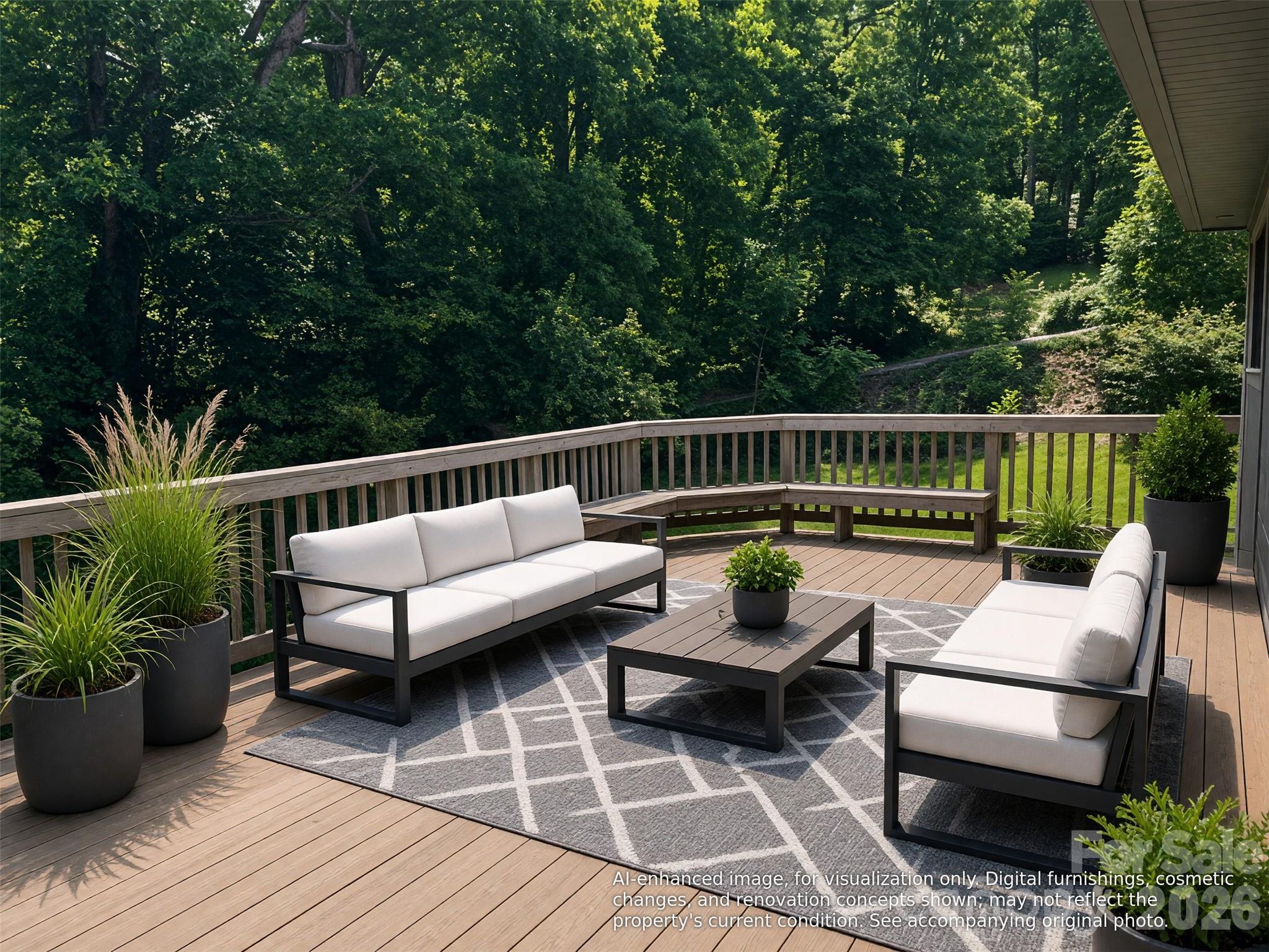 Back Deck - AI Staged - 14 Valle Vista Drive, Asheville
