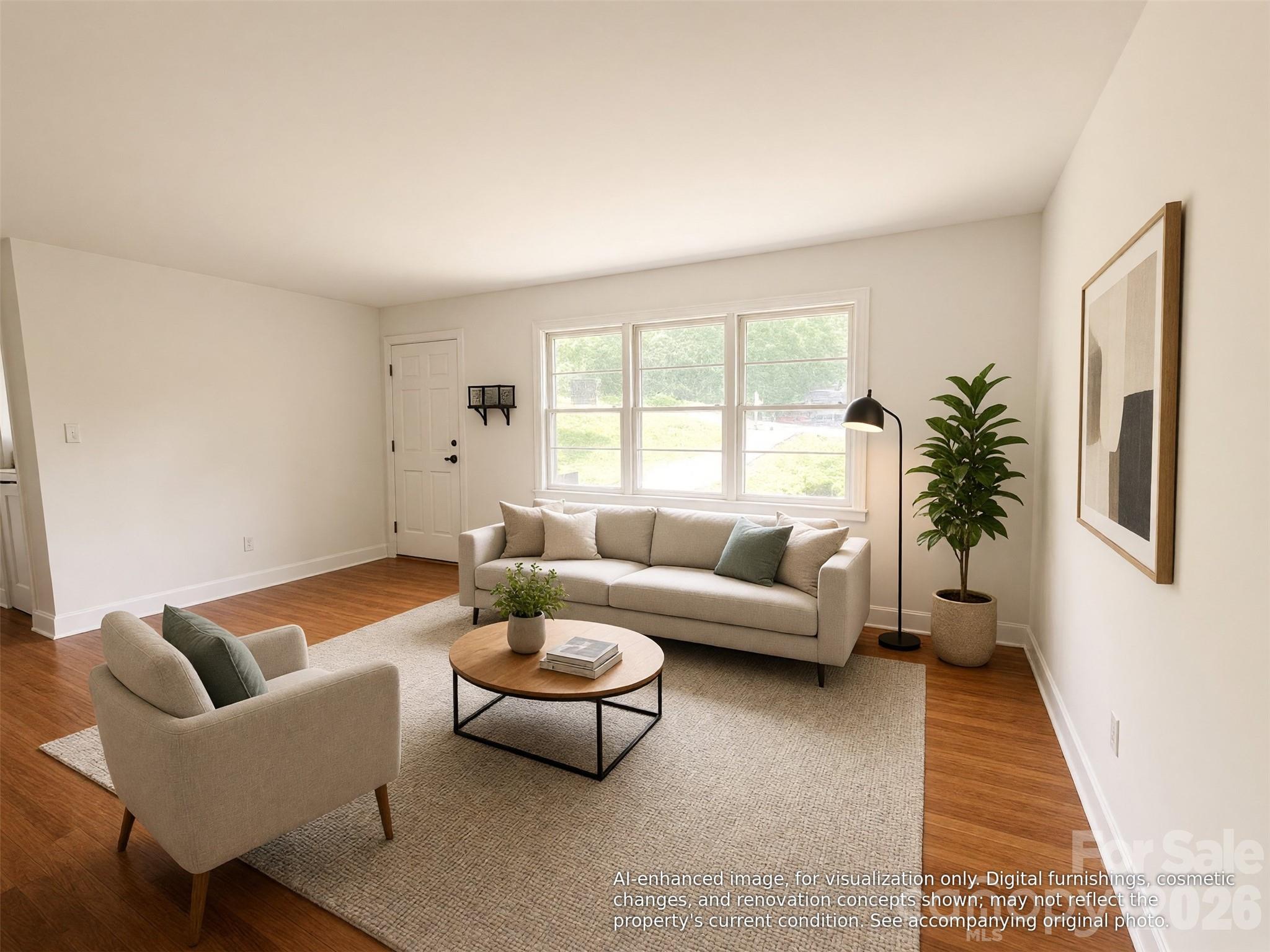 Living Room - AI Staged - 14 Valle Vista Drive, Asheville