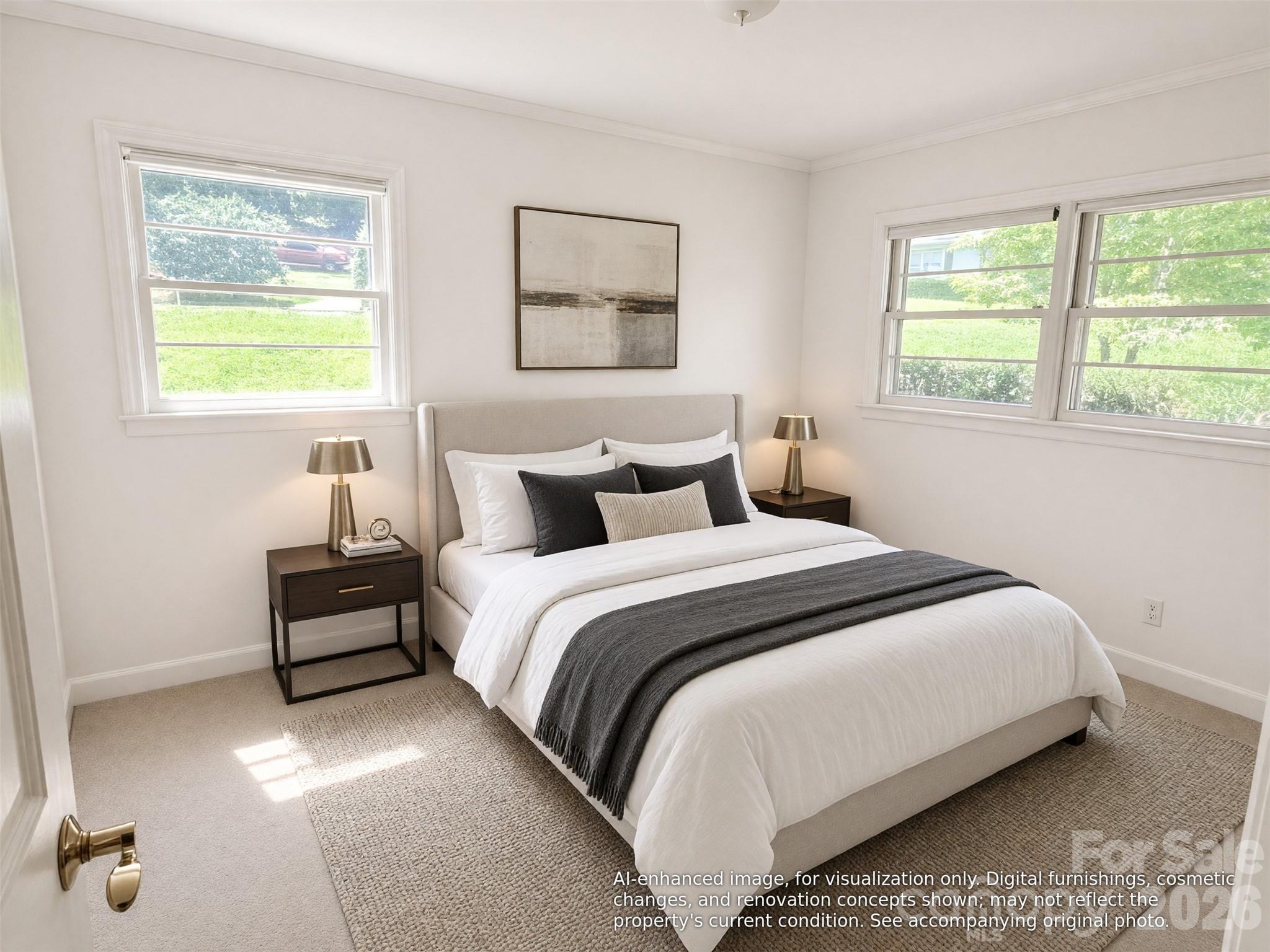 Bedroom 1 - AI Staged - 14 Valle Vista Drive, Asheville