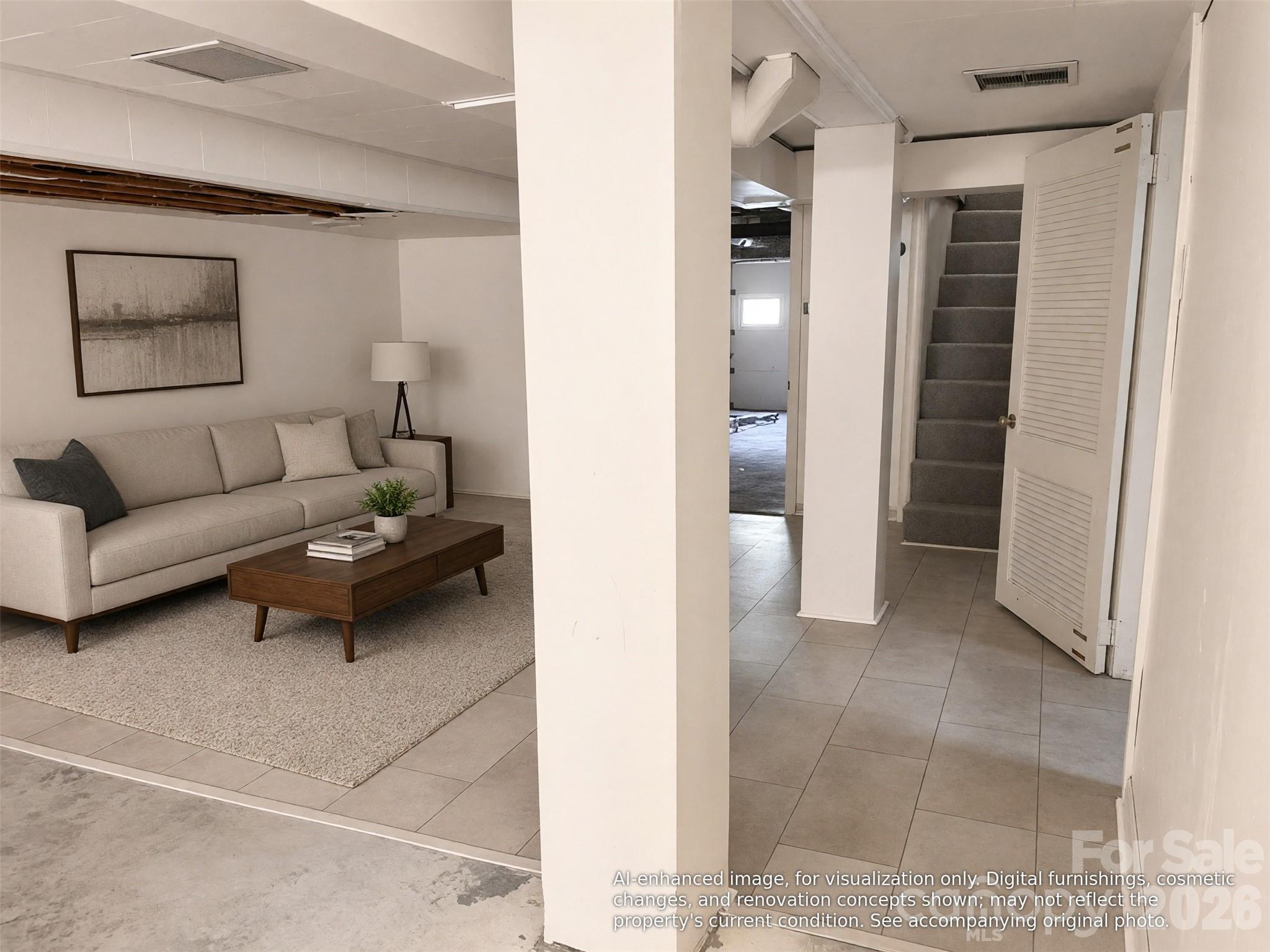 Basement - AI Staged - 14 Valle Vista Drive, Asheville