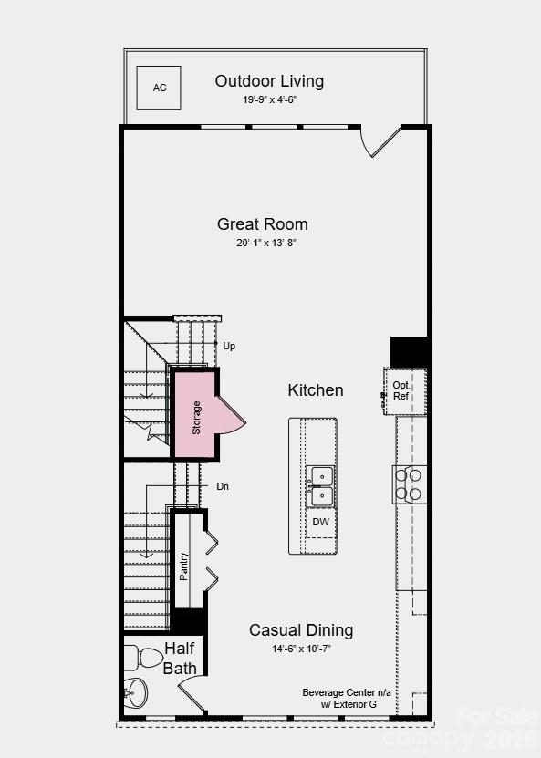 Main Level Floor Plan - Additional Highlights Include: shower with a built-in ledge in the primary bath, pendant lights in the kitchen, and storage added to the second floor - 3913 Clemson Alley, Indian Land