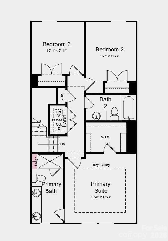 Upper Level Floor Plan - Additional Highlights Include: shower with a built-in ledge in the primary bath, pendant lights in the kitchen, and storage added to the second floor - 3913 Clemson Alley, Indian Land