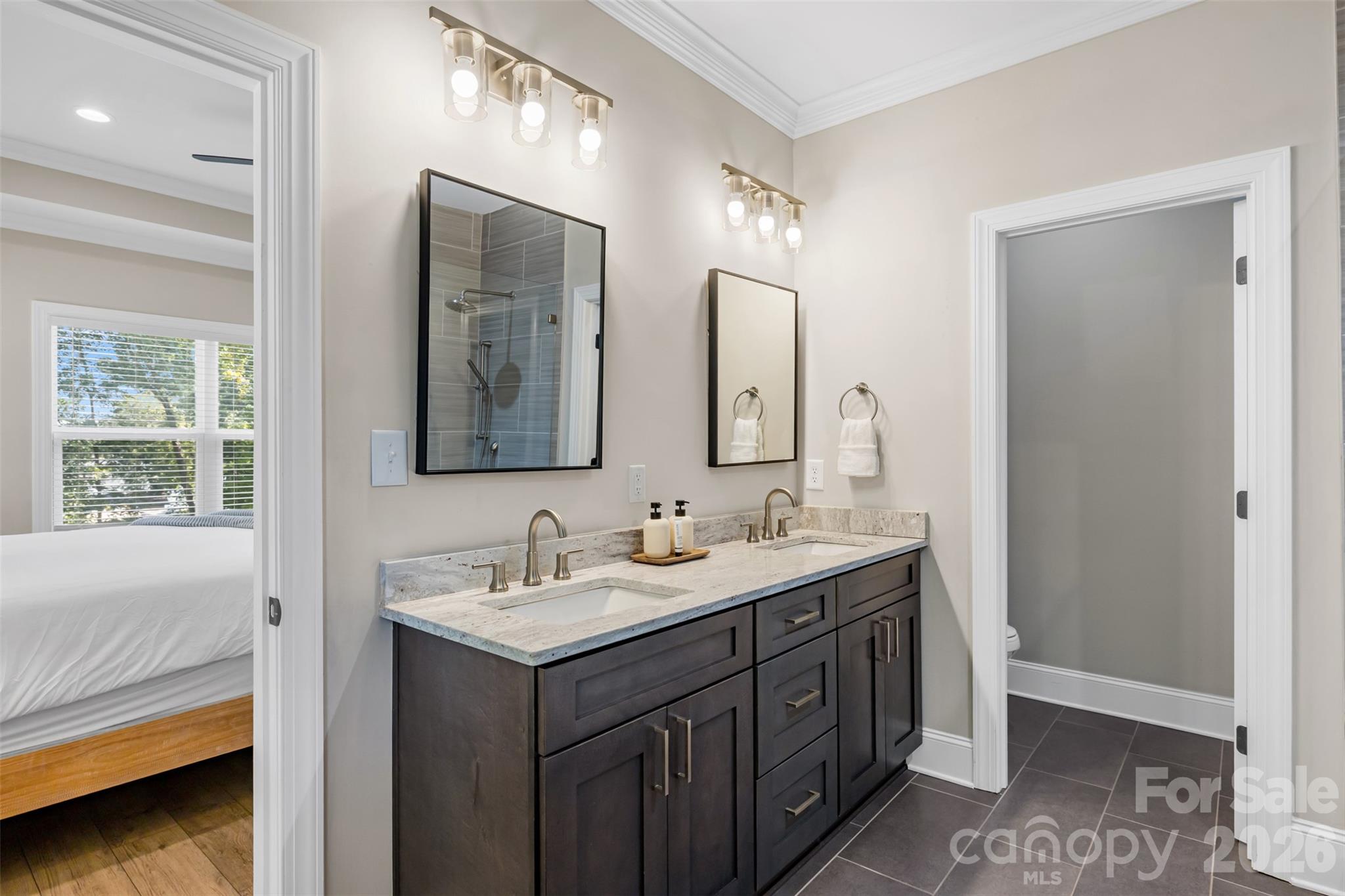 Double Vanity in Primary Bathroom - 787 Morrison Farm Road, Troutman
