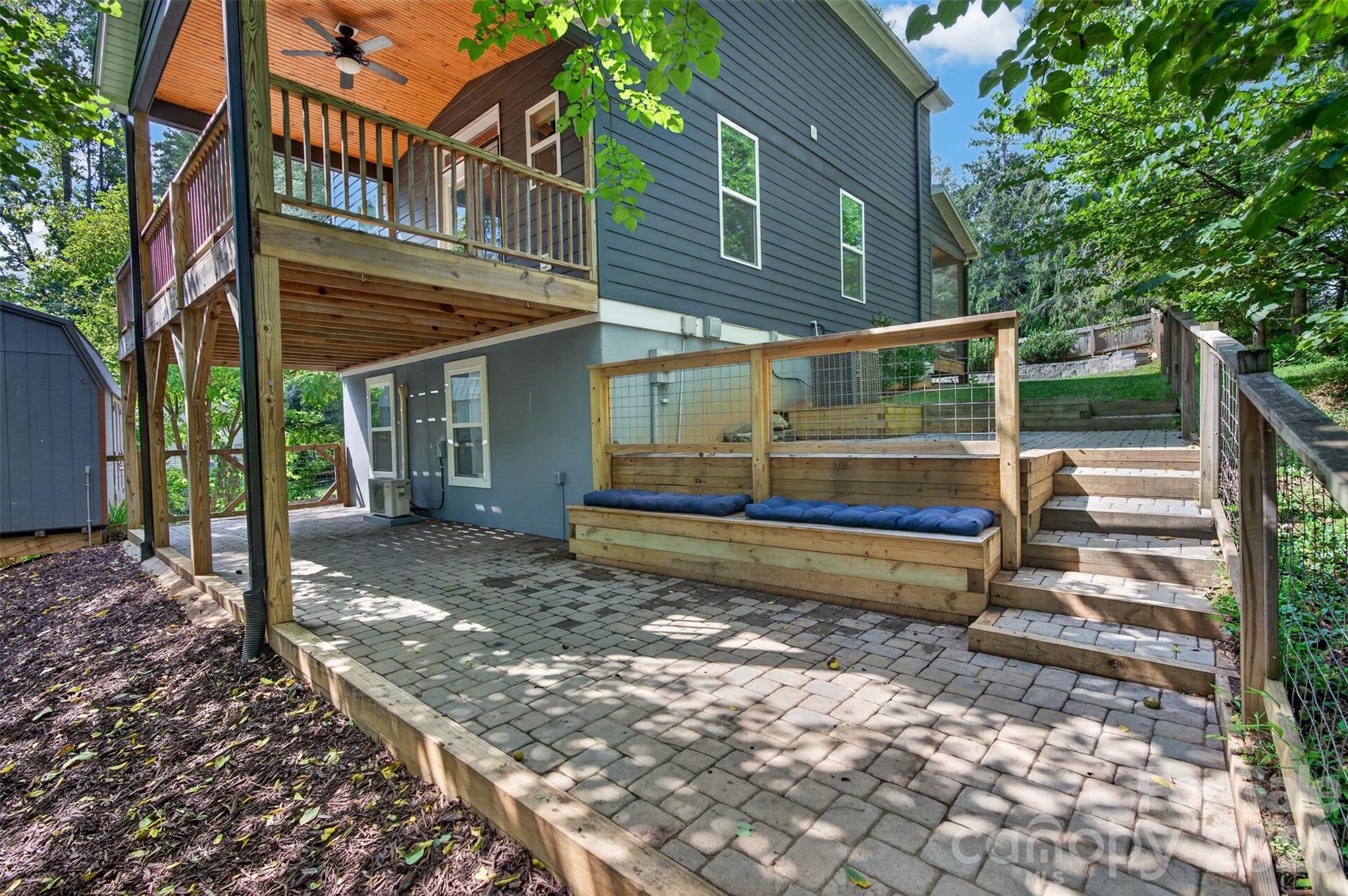 Terraced patios for dining, grilling, firepit, gathering - 134 Shelburne Road, Asheville