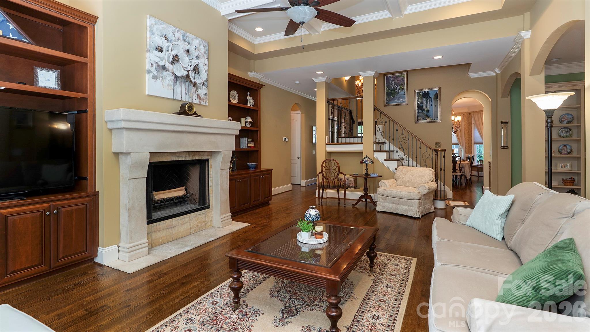 Coffered ceiling in family room... - 7786 Chapel Creek Drive, Denver