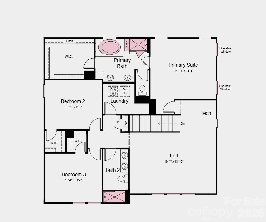 Second Floor Plan - Additional Highlights Include: additional windows added to study and primary bedroom, fireplace in great room, and shower in bathroom 2 and bathroom 3 - 207 Holsworthy Drive, Mooresville