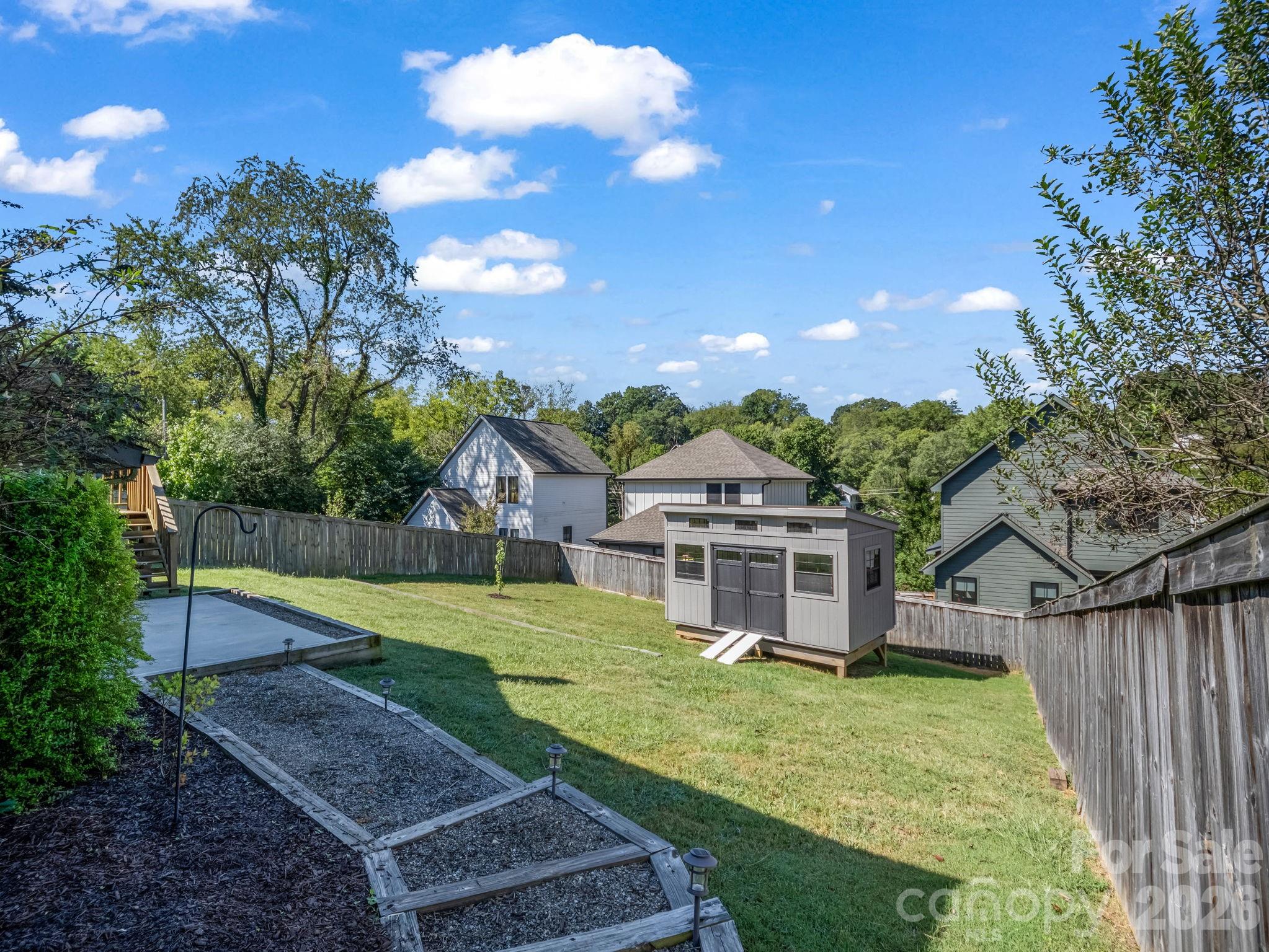 fully fenced large backyard with BRAND NEW modern shed ready for power - 10 Dale Street, Asheville