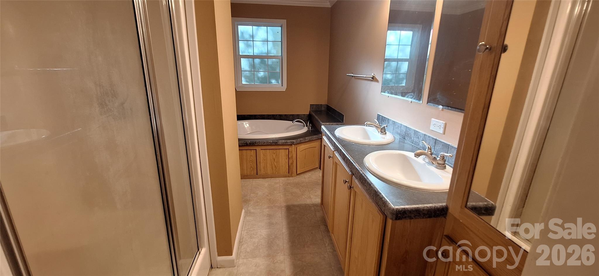 Master Bath with double sinks, glamour tub and separate shower. - 120 Otto Road, Cherryville