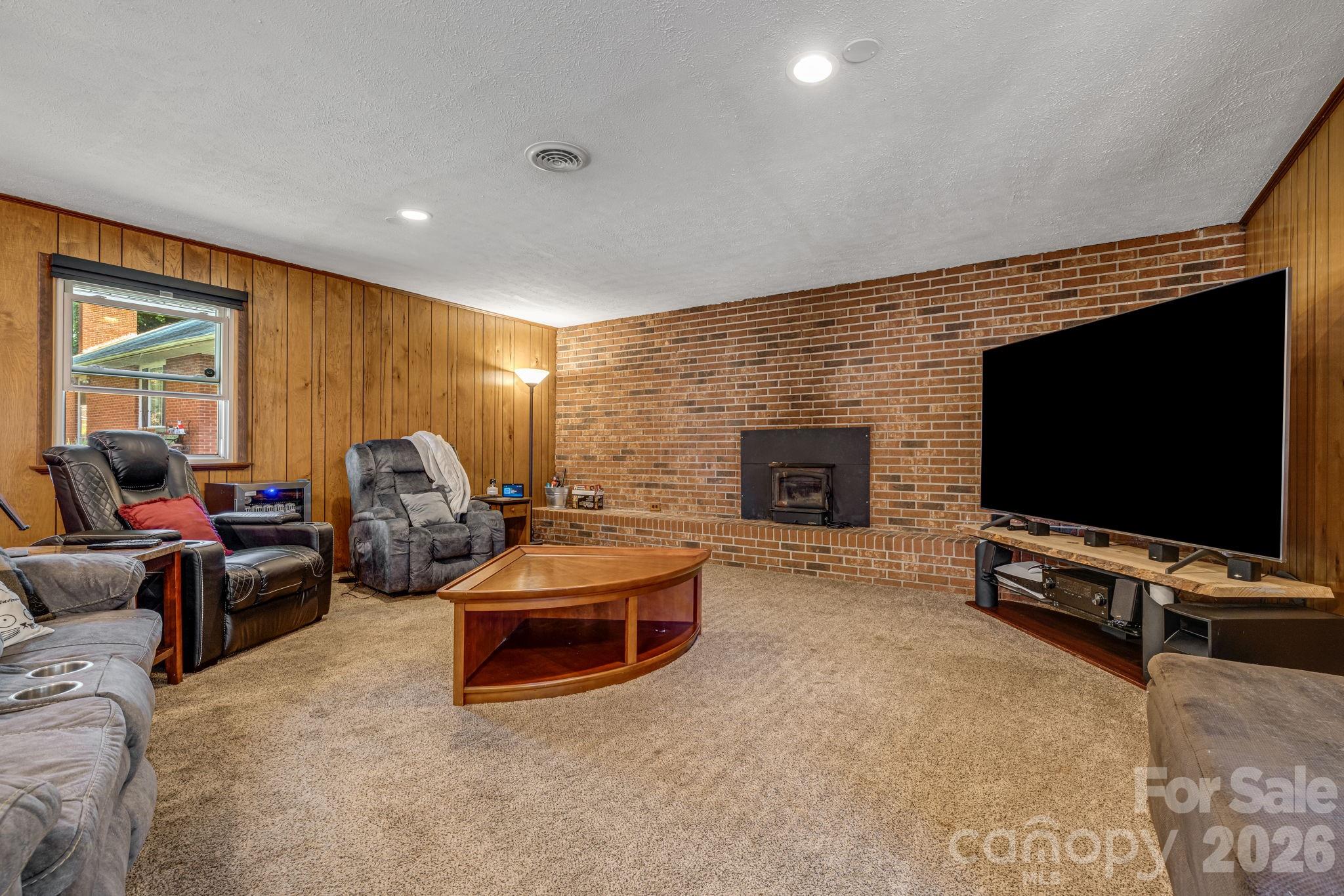 Brick Wall Wood Burning Fire Place - 376 School Road E, Asheville