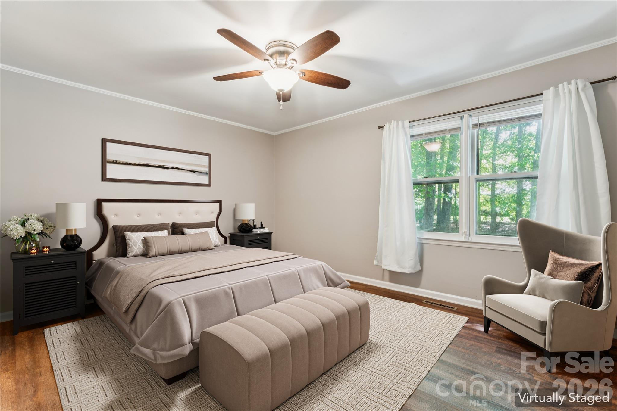 Virtually staged primary bedroom - 611 Woodland Drive, Rockwell