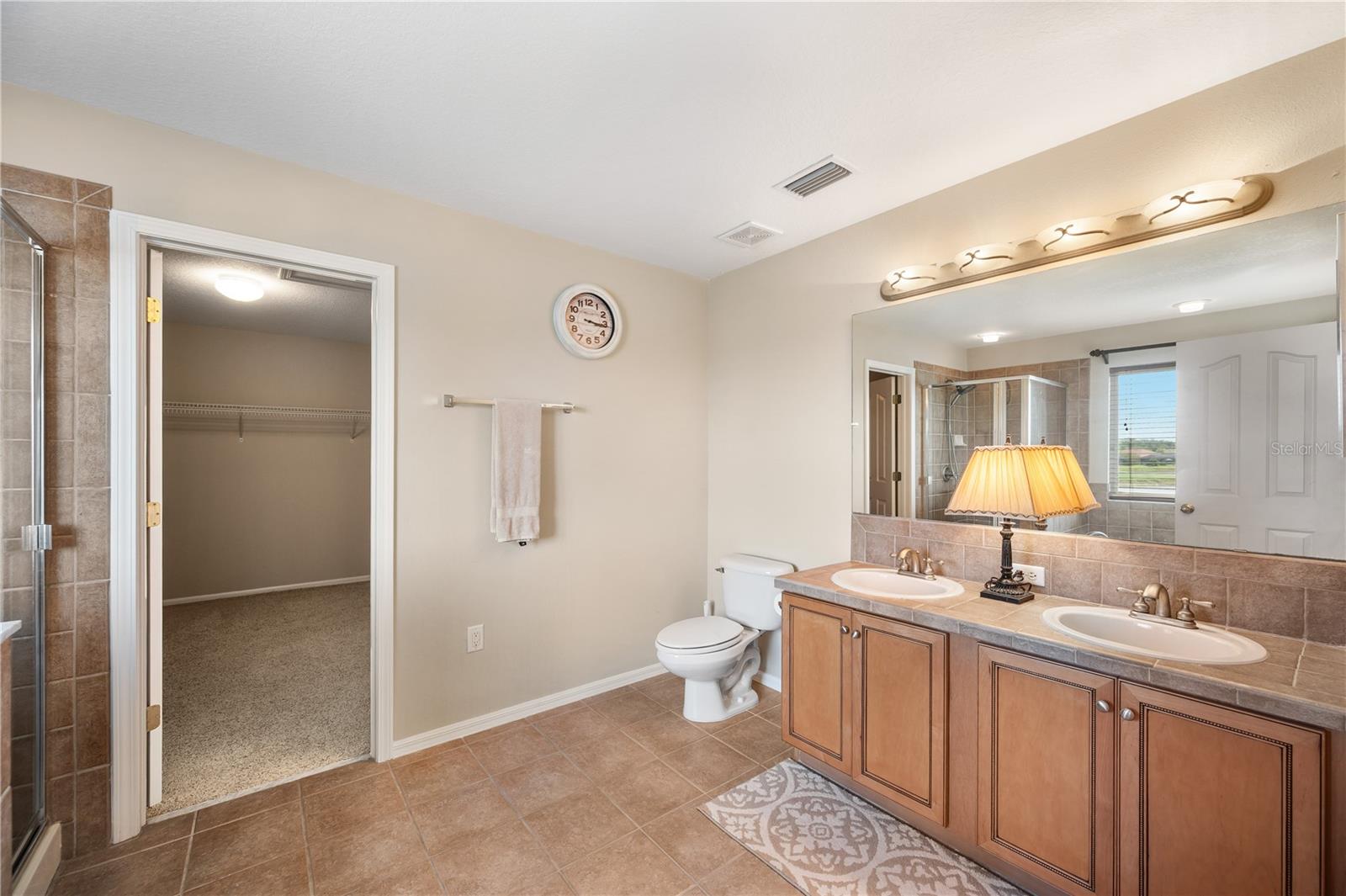 Primary bath and a view into a HUGE Primary closet. - 6937 LAKE EAGLEBROOKE DR, LAKELAND
