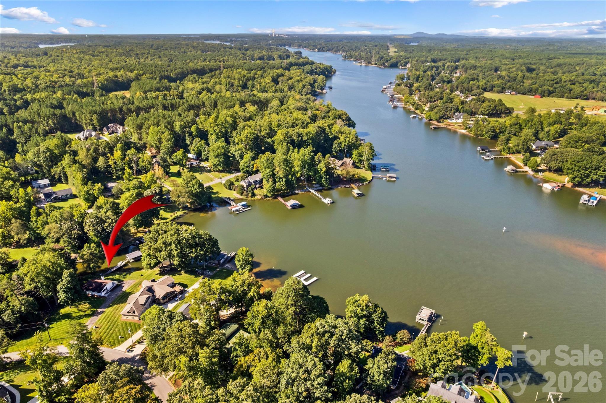 Aerial view showing lake location - 150 Shady Cove Drive, Troutman