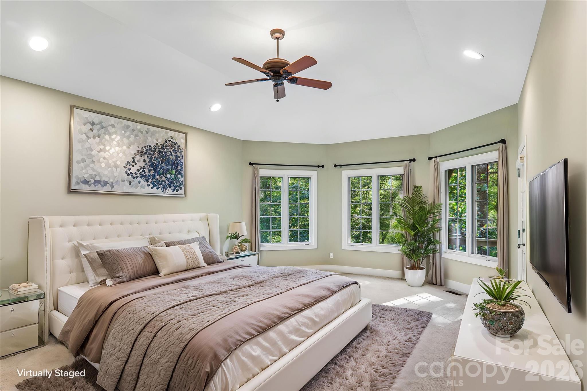 Virtually staged primary bedroom comfortably accommodates a king size bed - 361 Mills River Way, Horse Shoe