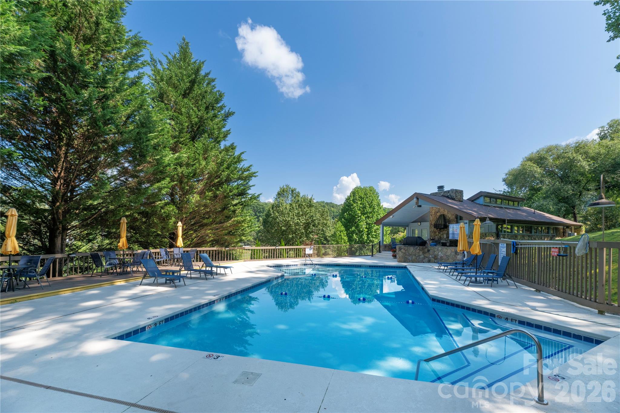 Relax by the pool. - 87 Willow Road, Waynesville