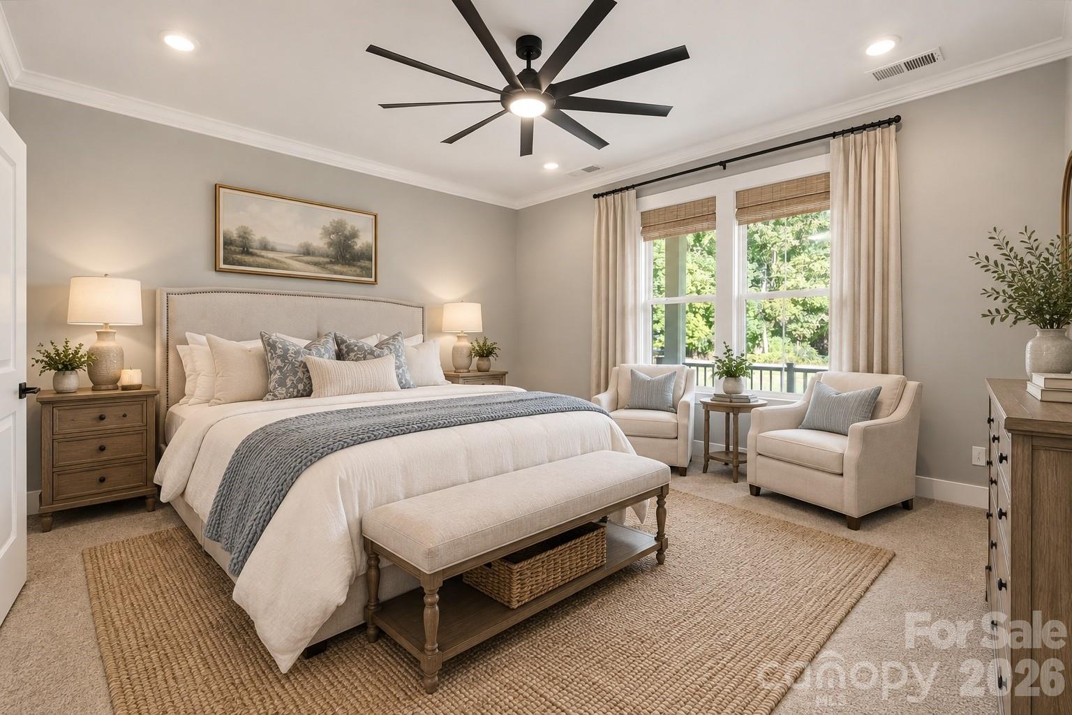 Virtually Staged Primary Bedroom - 1860 Twin Lakes Road, Rock Hill