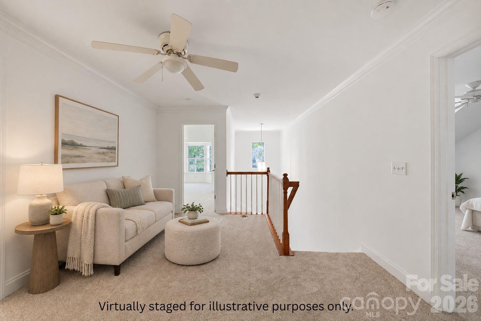 Virtually staged loft demonstrates the room’s flexibility and furniture potential. - 18810 Cloverstone Circle, Cornelius