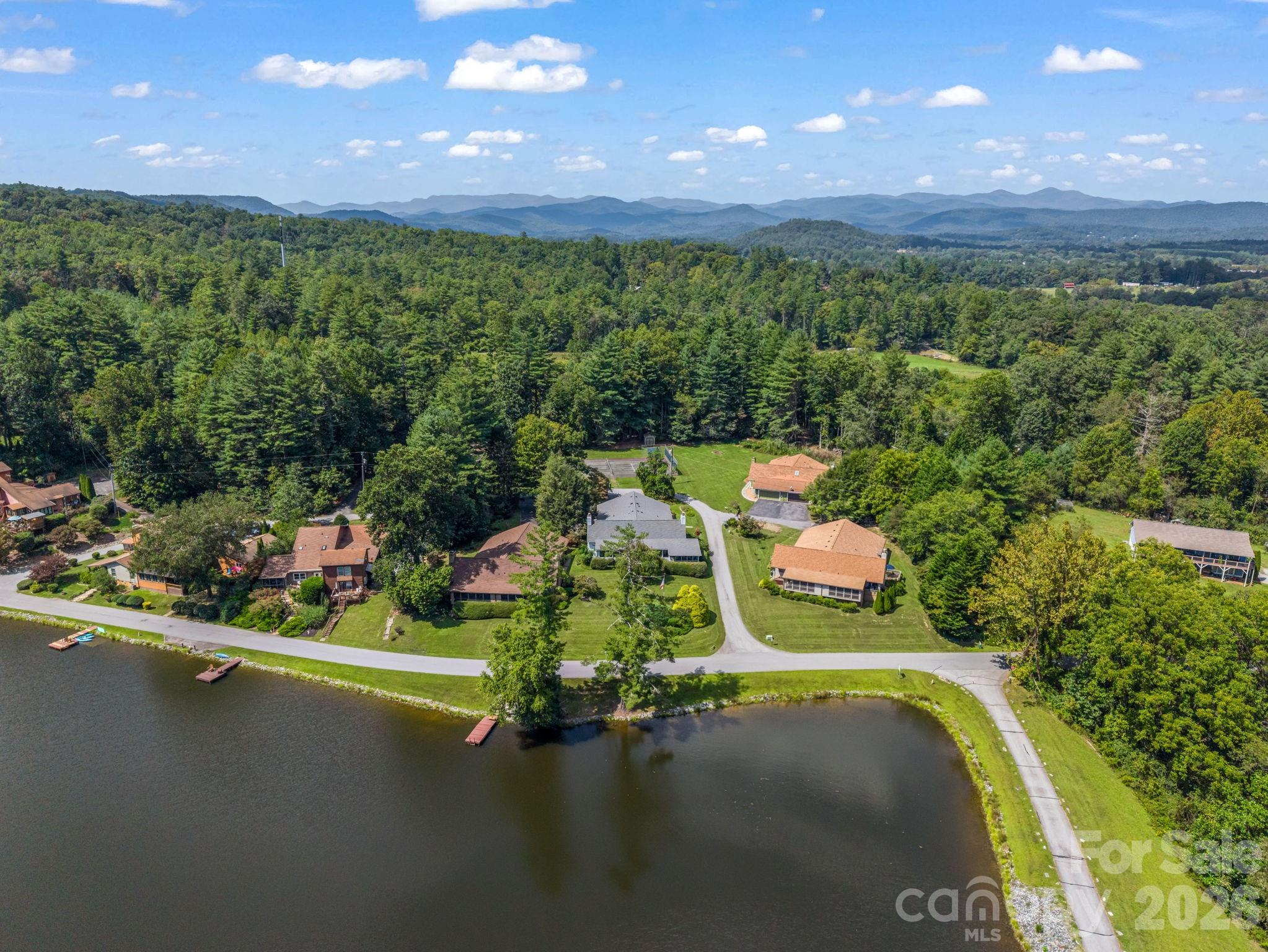 Aerial of the home and lake - 31 Willow Way, Hendersonville
