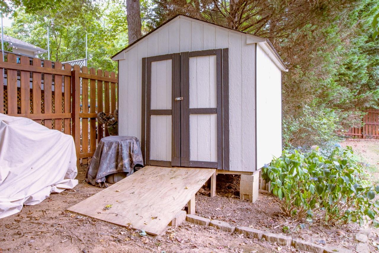 Shed in fenced backyard - 111 Comata Road, Mooresville