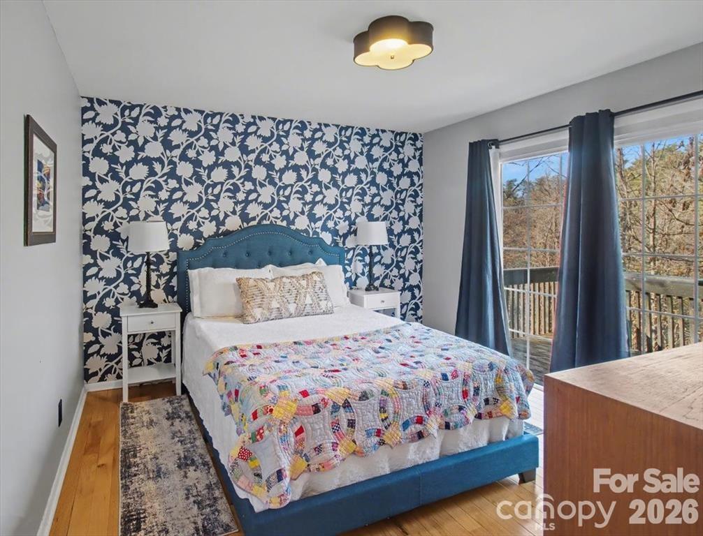 Bedroom #2 with access to expansive rear deck - 30 Whippoorwill Drive, Weaverville