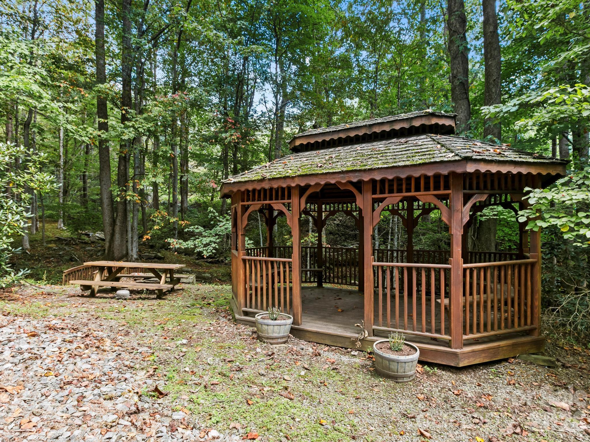 Neighborhood pavilion by the entrance for neighborhood use. It has a fire pit, 2 charcoal grills, electricity, and lights. - 72 Cottontail Trail, Maggie Valley