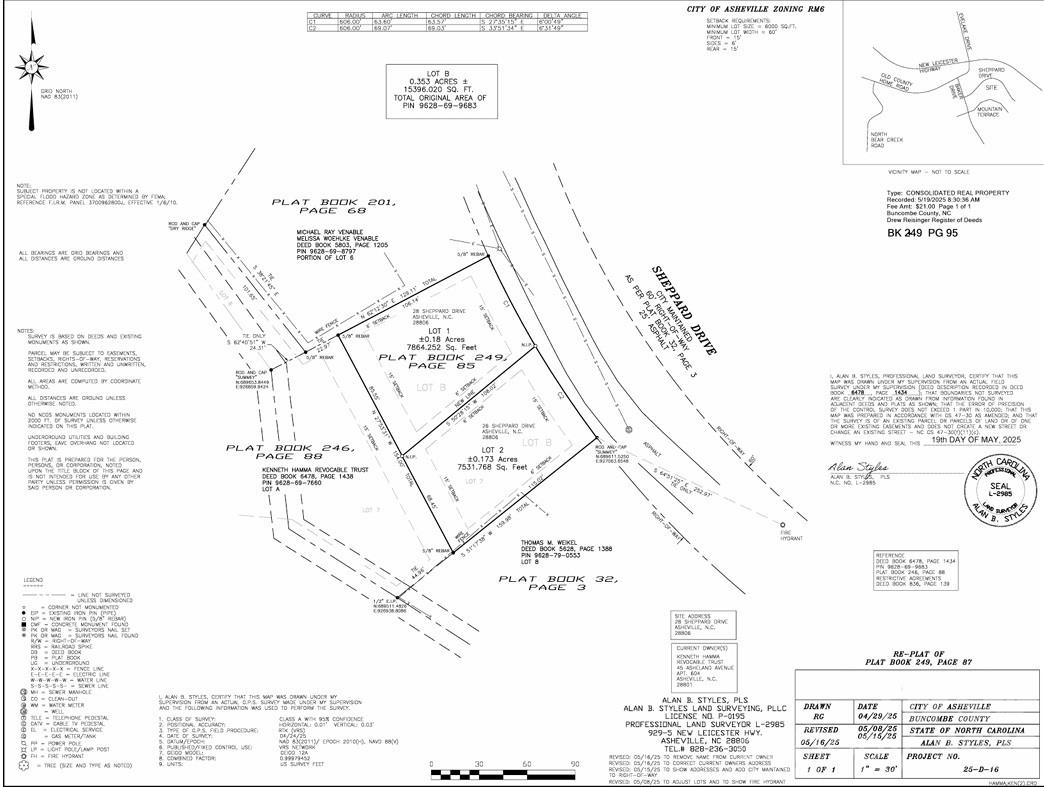 2025 Recorded Survey - Lot 1 - 28 Sheppard Drive, Asheville