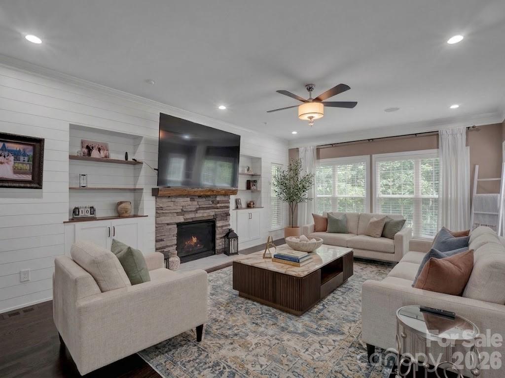 Living room virtually staged with AI-generated furniture - 2652 Bedford Place NW, Concord