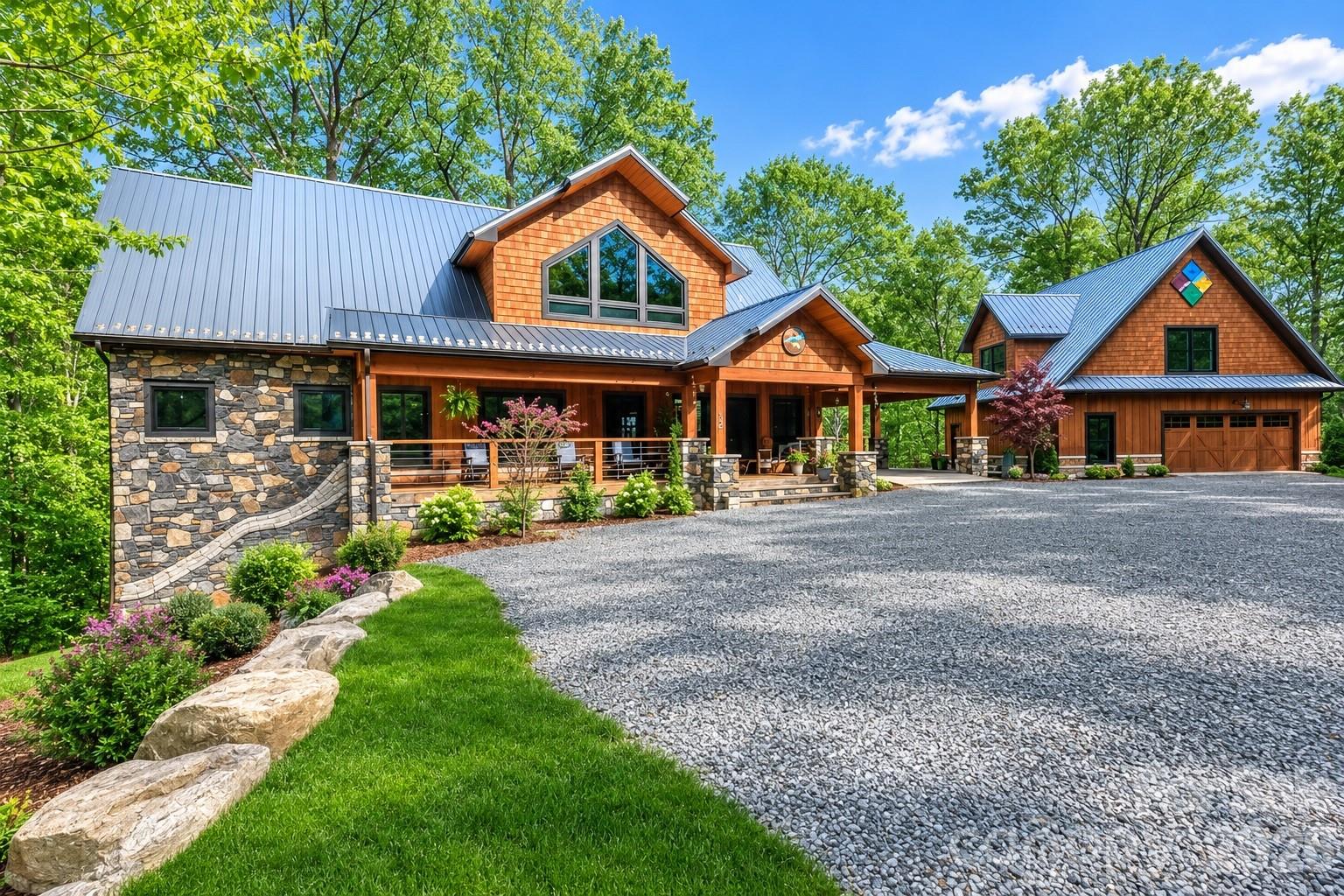 597 Auborn Trivette Rd: The main house and detached garage with FROG. - 597 & 568 Auborn Trivette Road, Sugar Grove