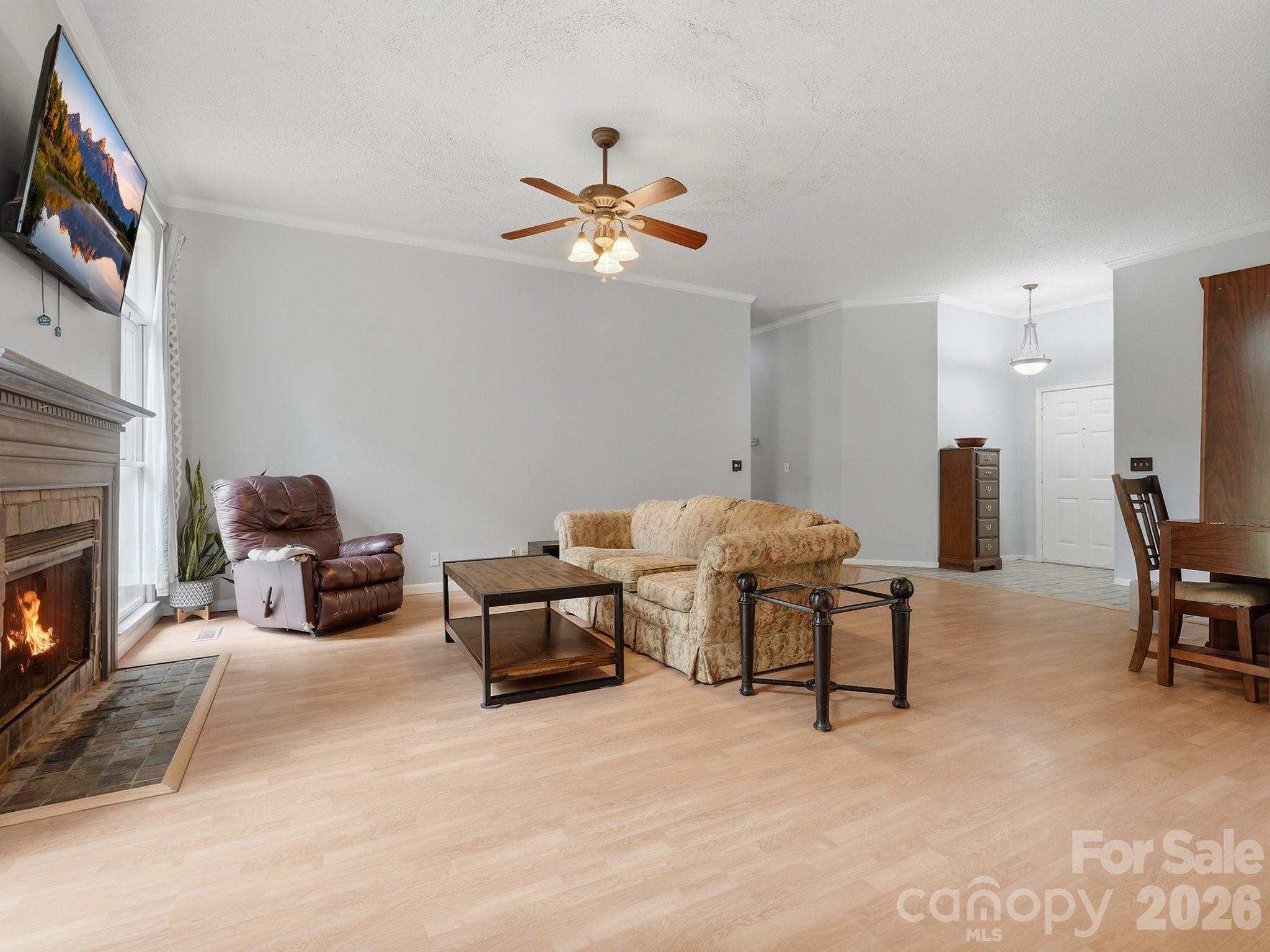 Living room w/ gas fireplace - 504 Birnamwood Court, Fort Mill