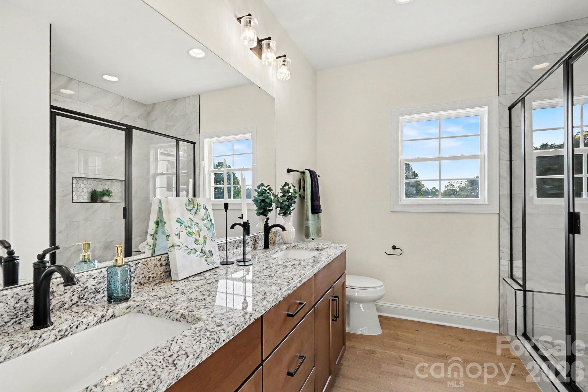 Primary bathroom with beautiful custom tiled shower - 155 Southern Oaks Lane, Salisbury