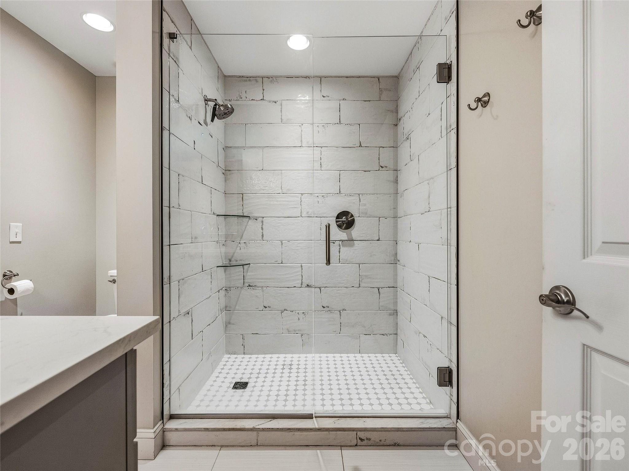 Upstairs tiled shower. - 531 Bluebird Ridge, Asheville