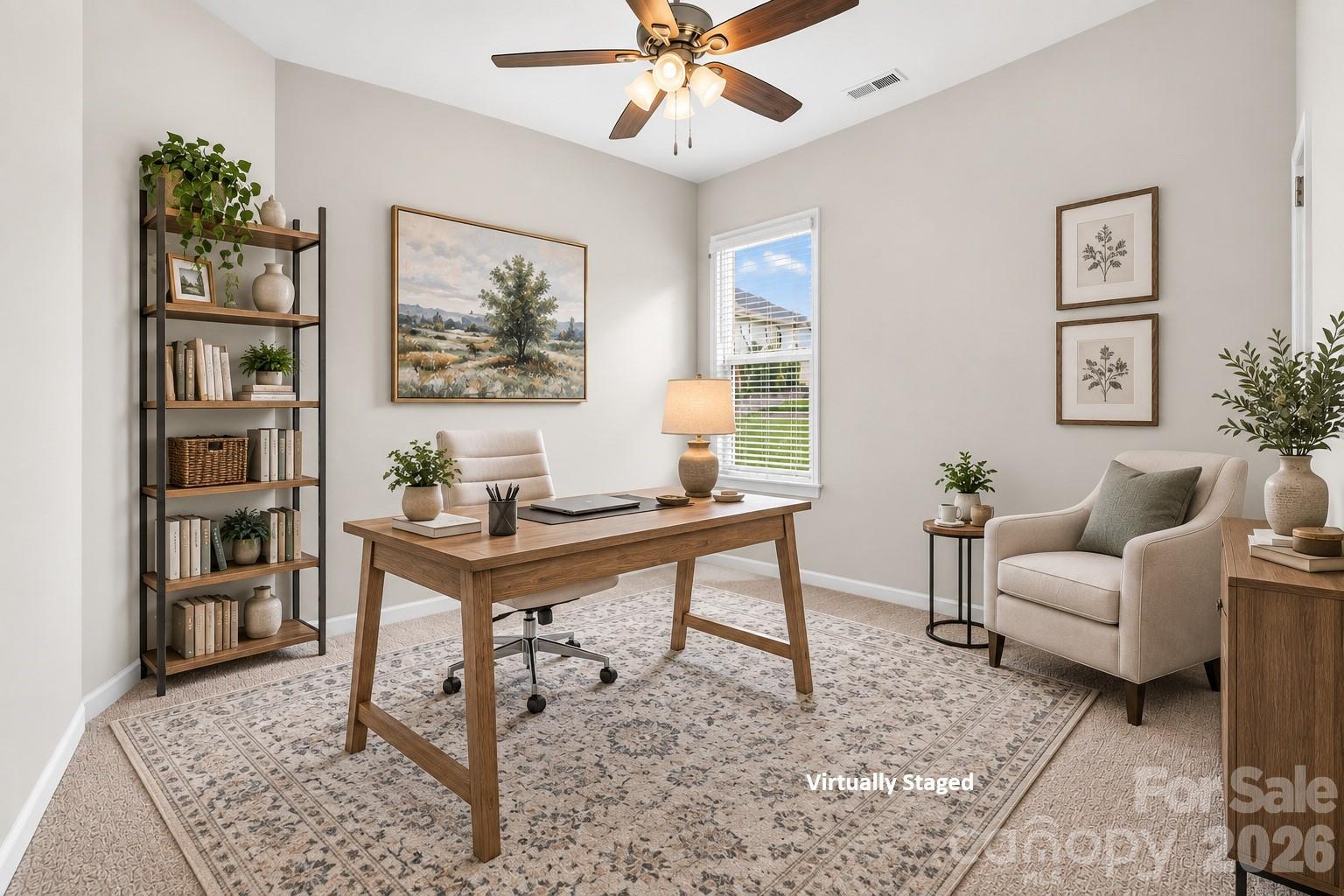 Need a second home office? Second bedroom at the front of the home is also great flex space. Virtually staged to show as an office. - 8504 Hope Run Court, Indian Land