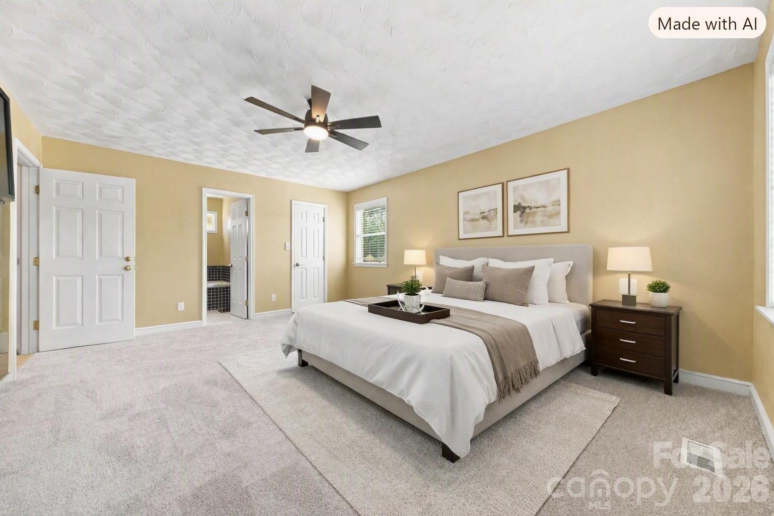 virtual staged primary bedroom on main floor - 4948 Betty Drive NE, Hickory