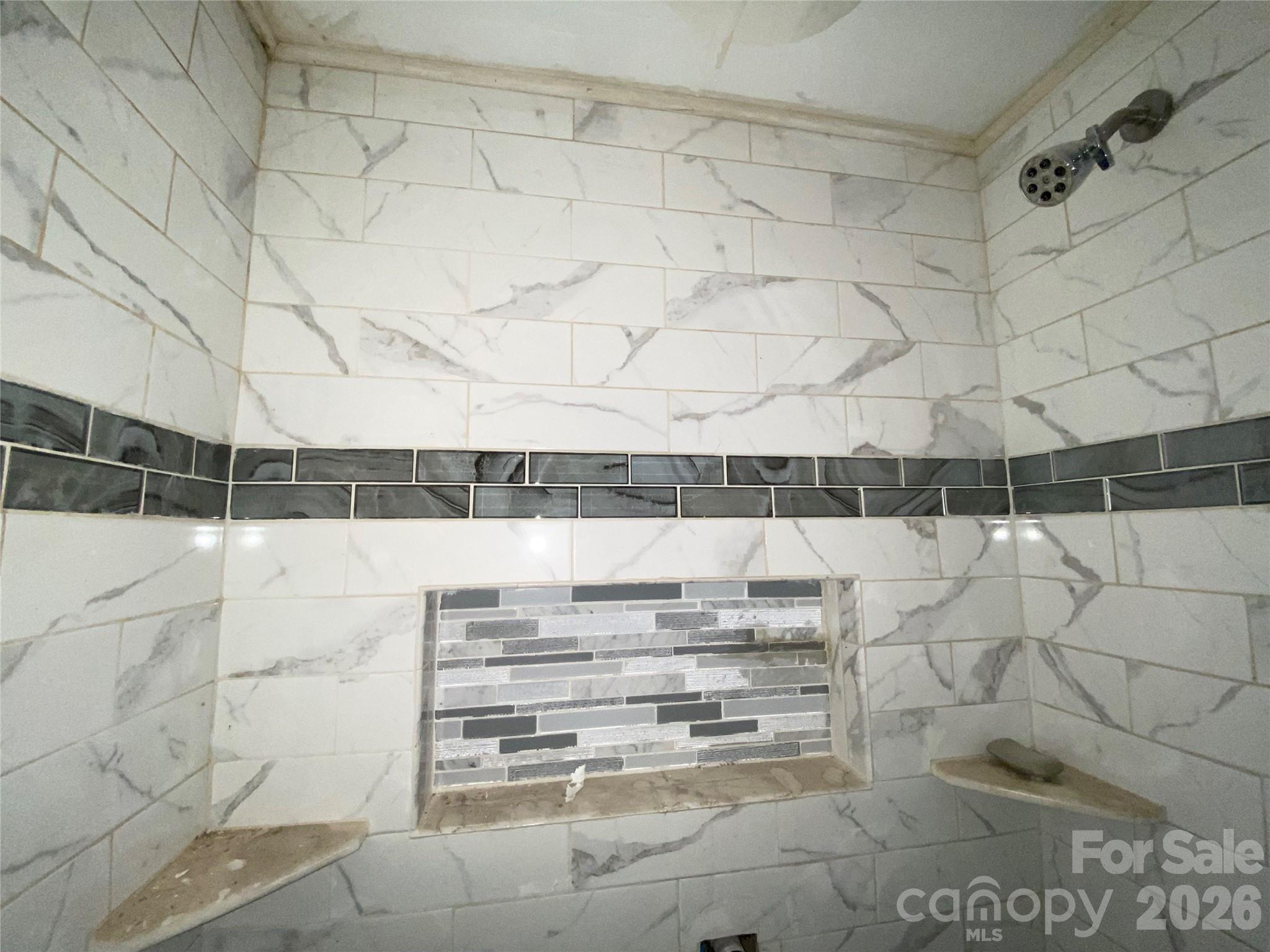 Bathroom 2 In Primary Bed - Custom Tile Bathroom Shower w/ Built In Shelves, Nook and Bench. - 615 Vine Arden Road, Morganton