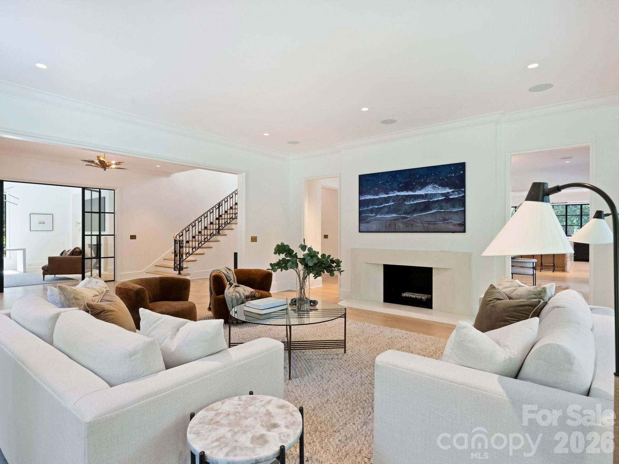 Wood burning fireplace with gas starter and new custom plaster surround - 600 Hermitage Road, Charlotte