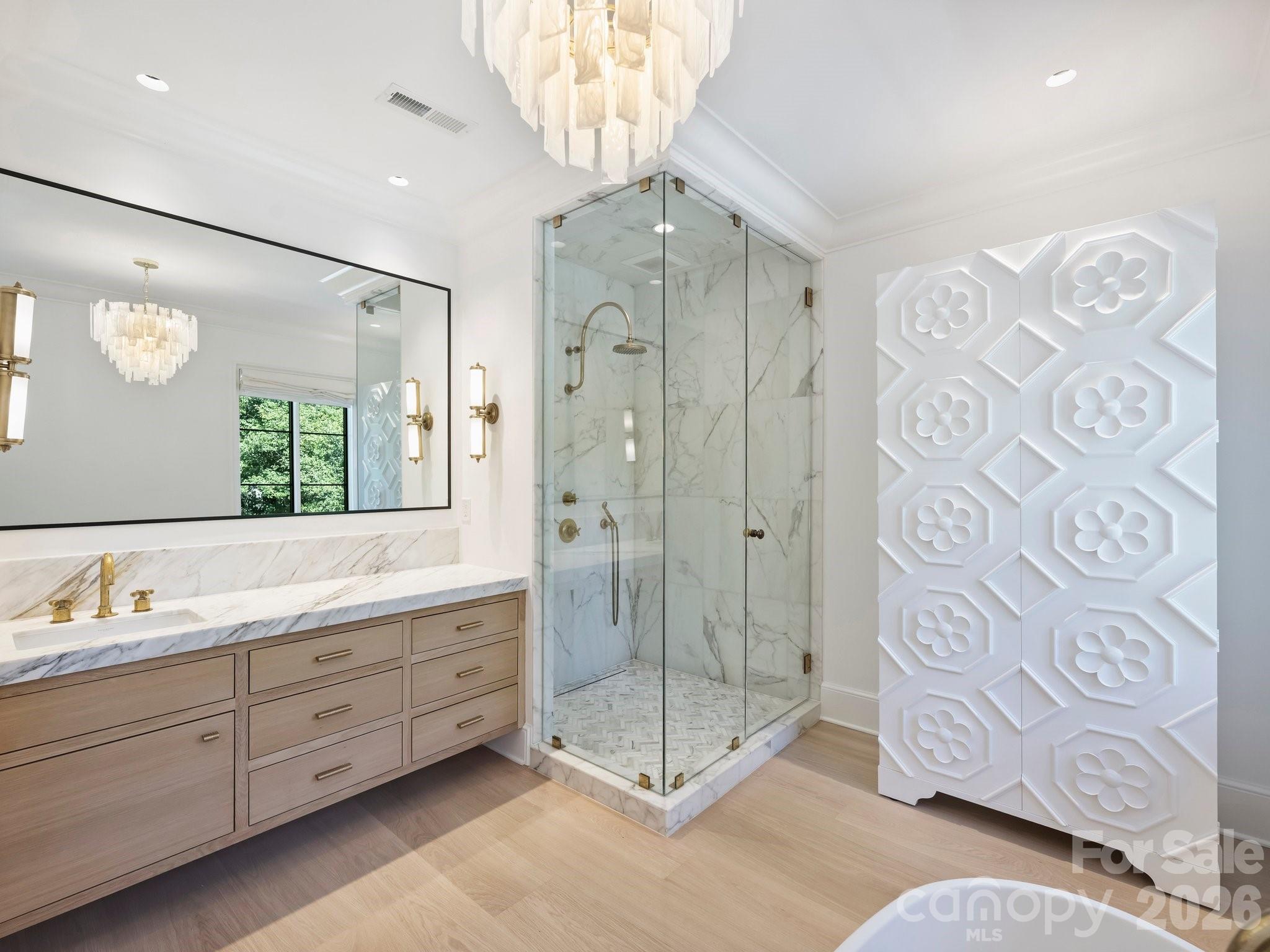 Guest Suite 2 Bath with Marble shower, soaking tub and Waterworks fixtures - 600 Hermitage Road, Charlotte