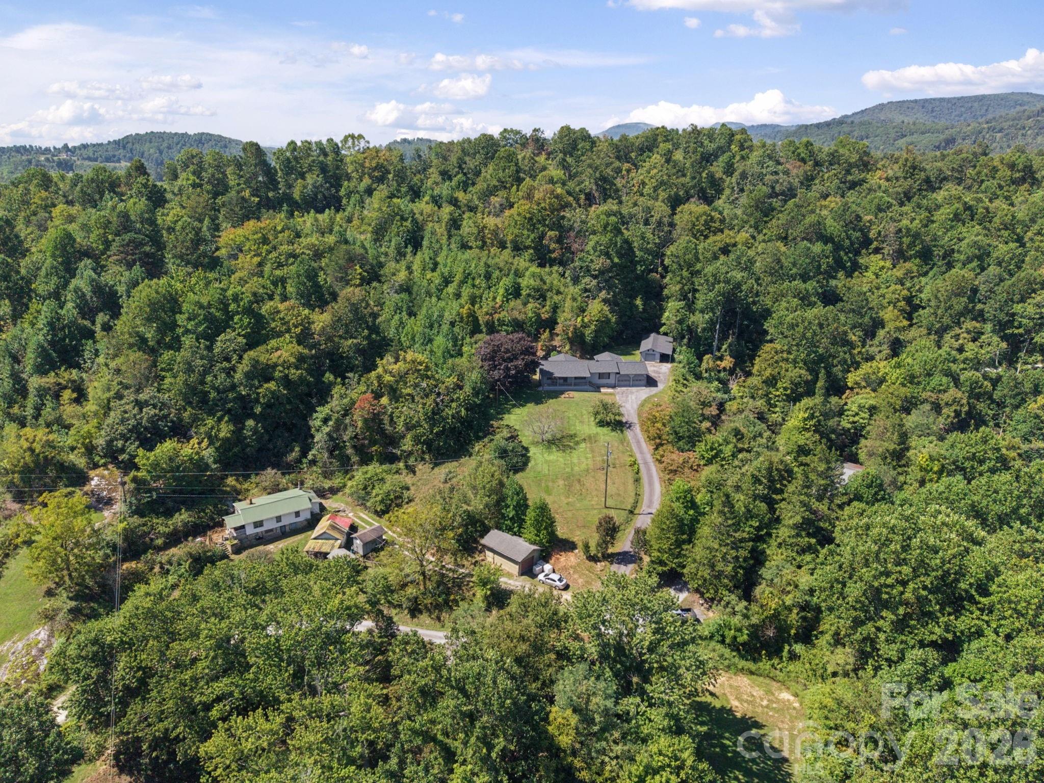 Arial view of home and driveway - 727 E Lyda Road, Hendersonville