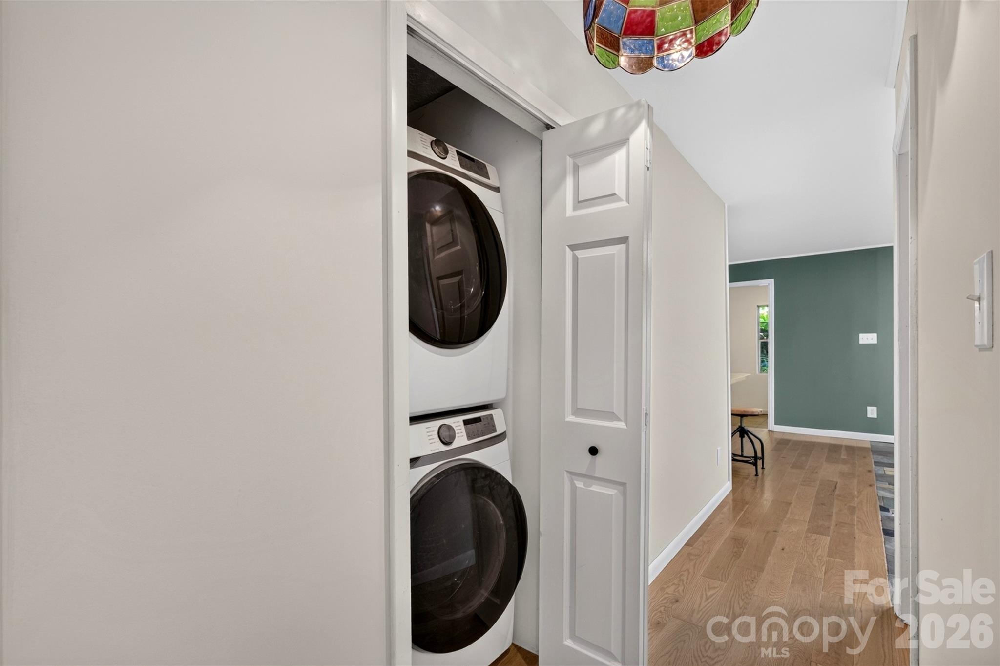 Hall laundry closet with stackables - 9 Good Neighbor Ridge, Weaverville