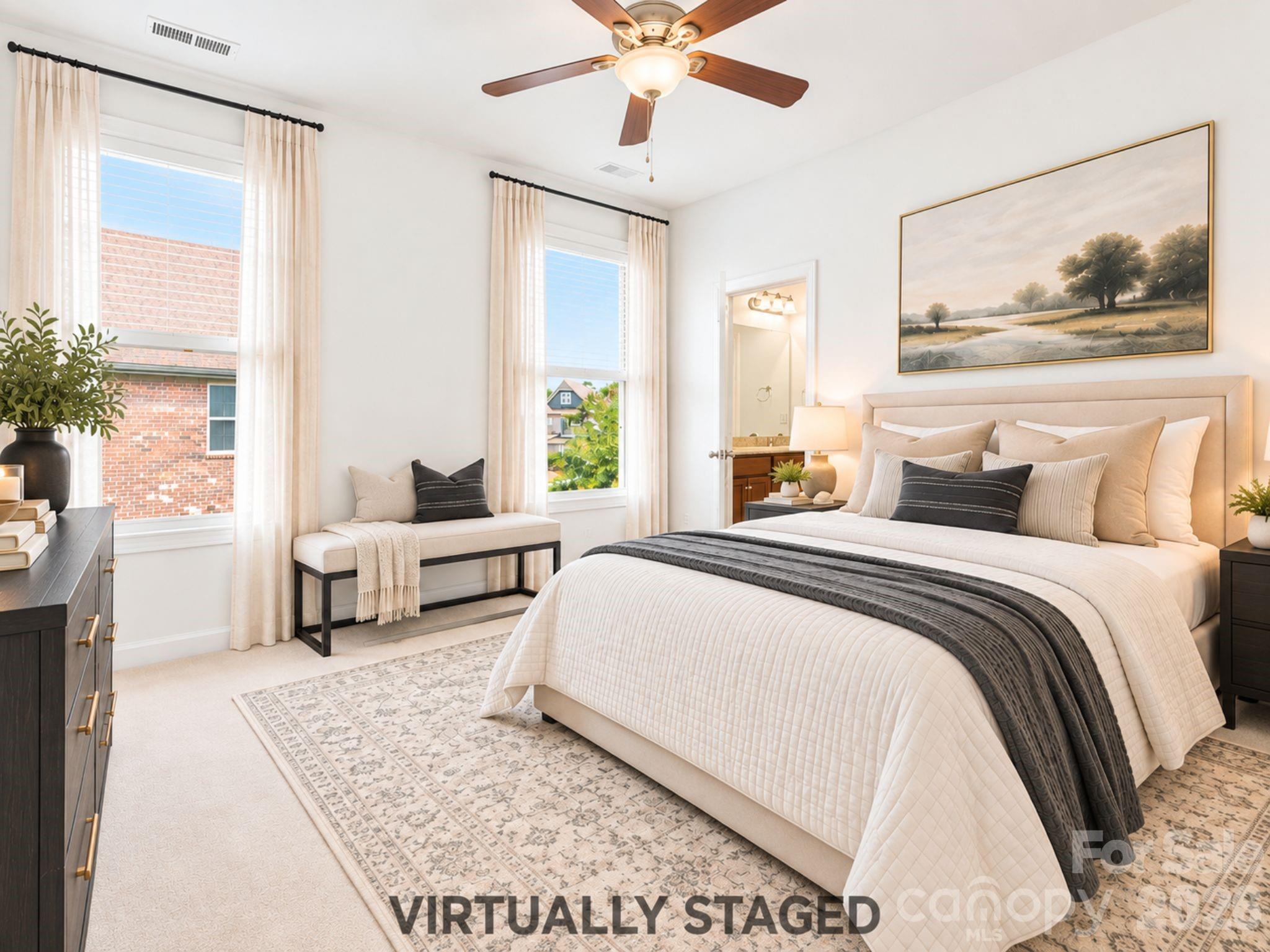 Virtually staged, this well-proportioned second-level bedroom offers ample space for a full bedroom suite and direct access to a shared full hall bathroom. - 8315 Breton Way, Harrisburg