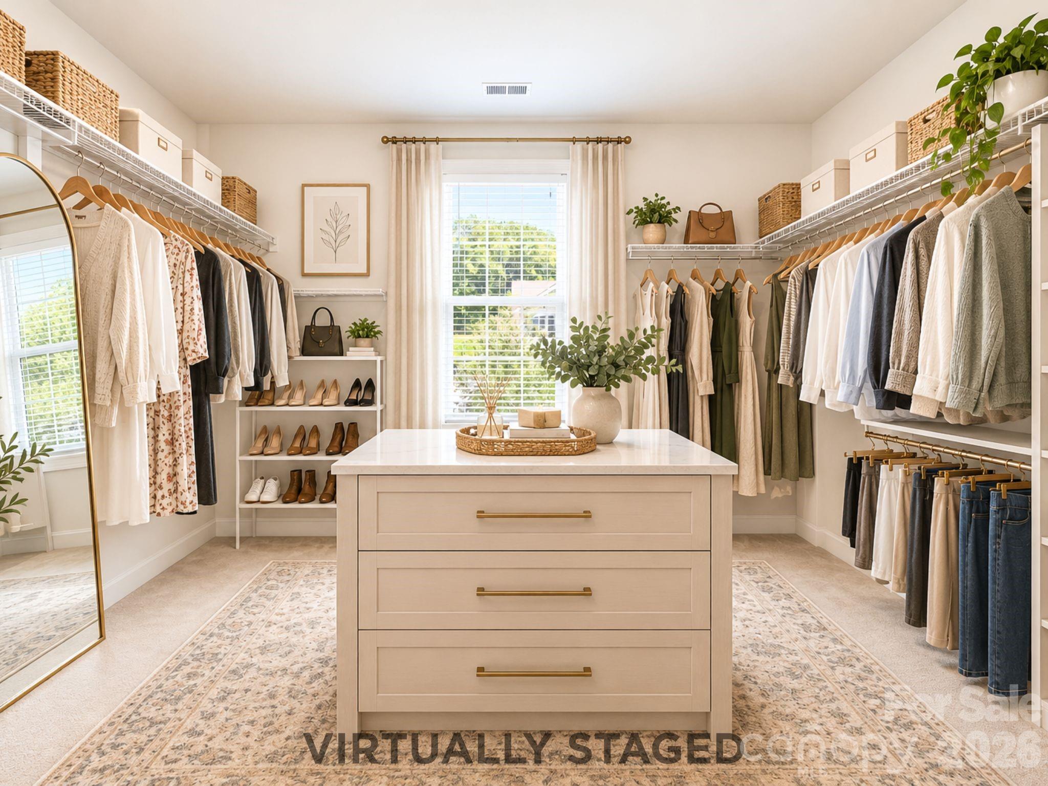 Virtually staged to reveal its boutique-inspired potential, the oversized primary closet offers installed shelving for organized clothing and shoe storage, while still allowing ample room to add your own custom storage —all illuminated by natural light. - 8315 Breton Way, Harrisburg