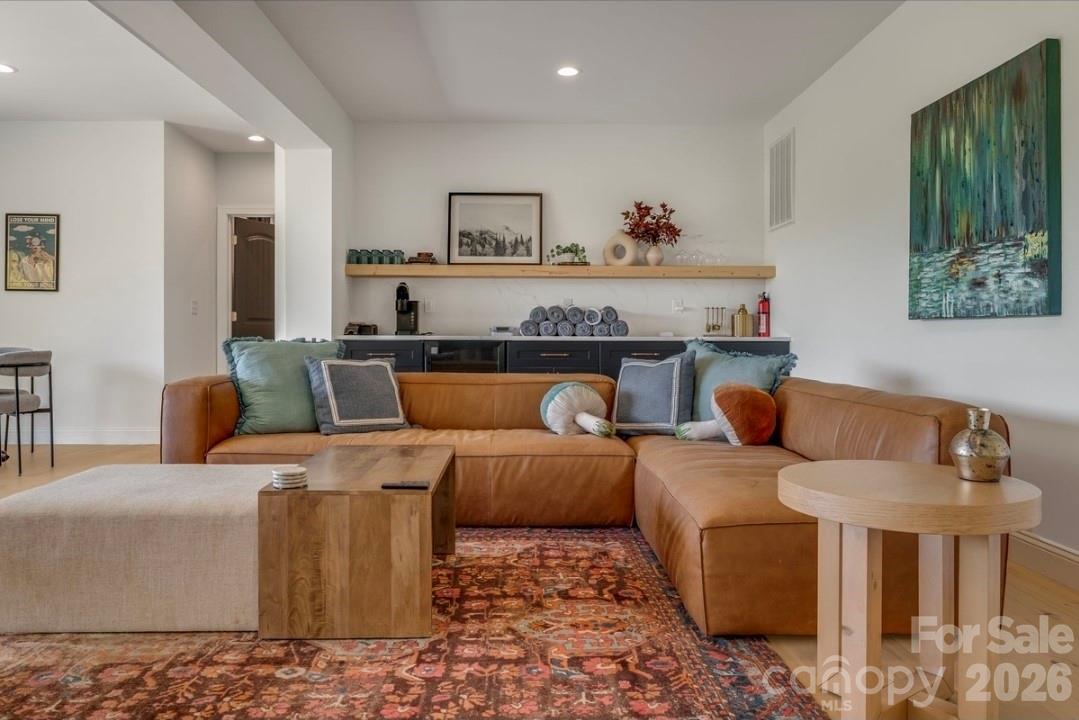 Lower Level Living Area w Coffee/Beverage Bar - 58 Bird Creek Estates Road, Black Mountain