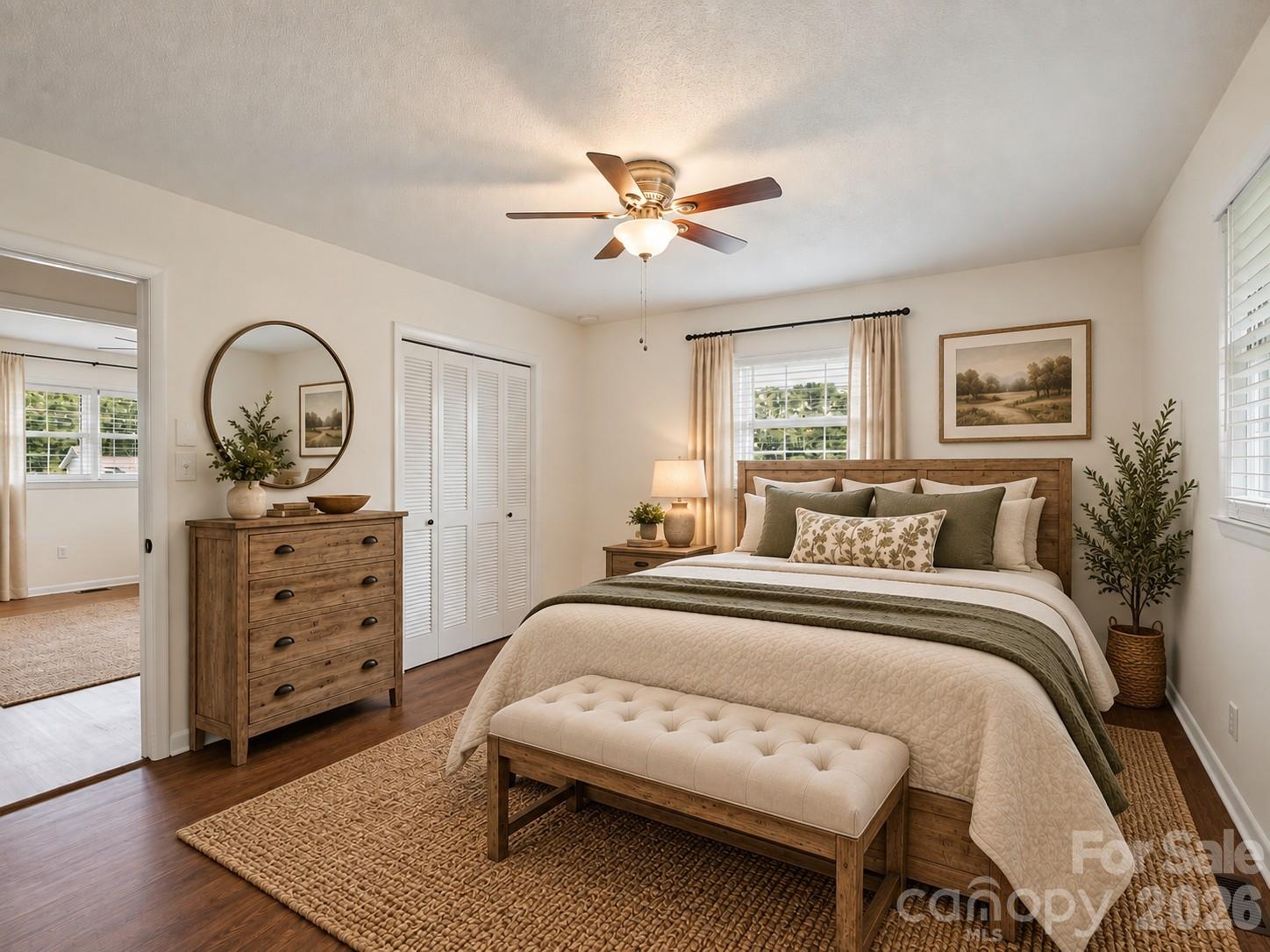 Virtually Staged Primary Bedroom - 477 Butler Road, Forest City