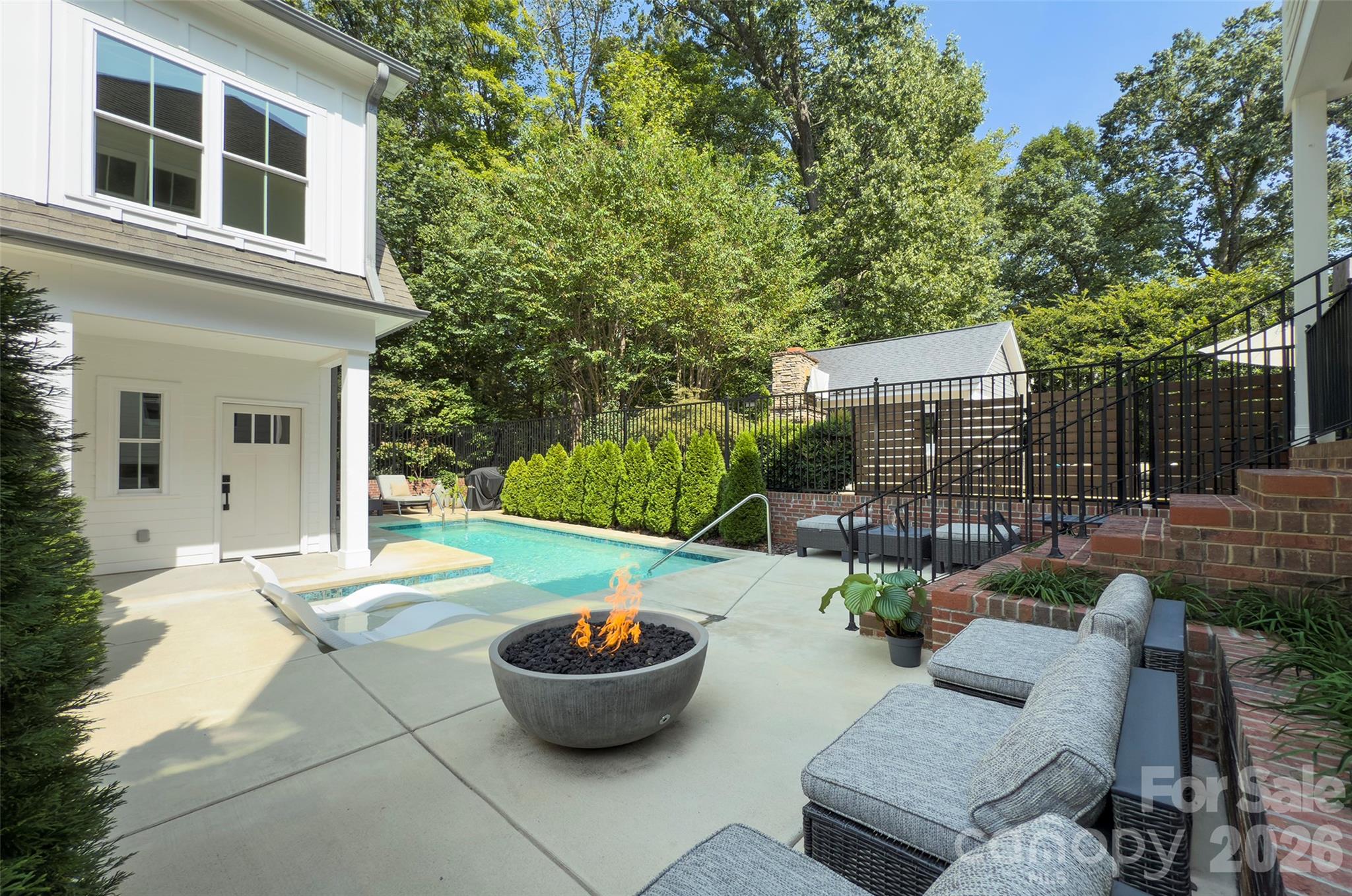 Backyard with gas firepit and saltwater punge pool - 2561 Lower Assembly Drive, Fort Mill