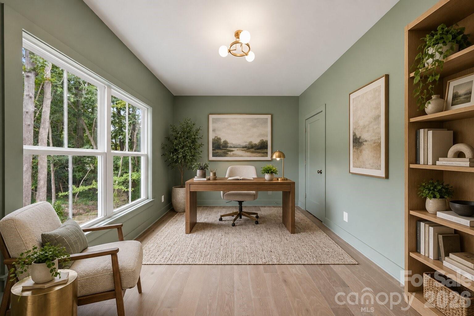 Home office (image contains AI-generated virtual staging). - 2311 Chateau Court, Matthews