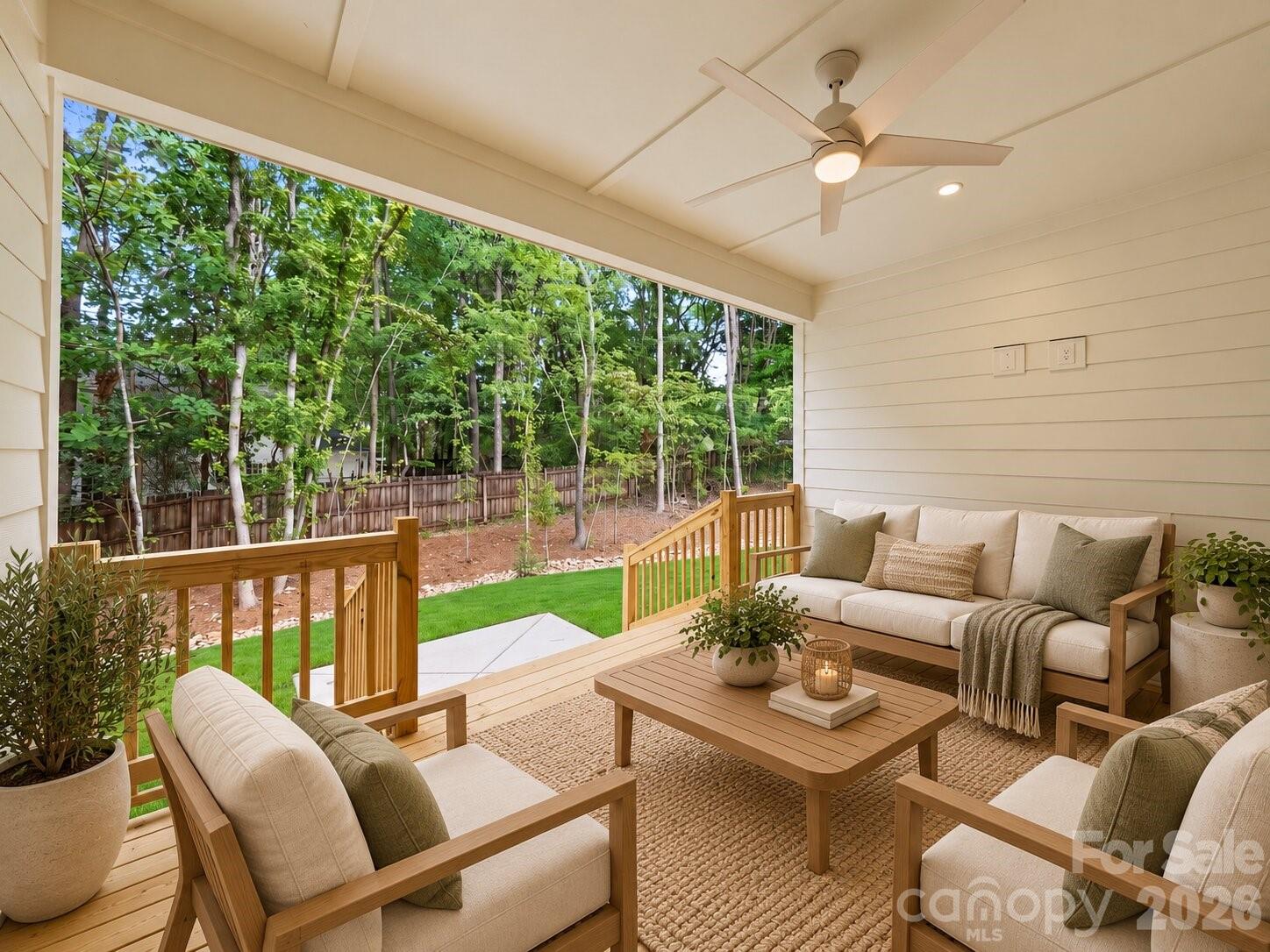 Covered porch (image contains AI-generated virtual staging). - 2311 Chateau Court, Matthews